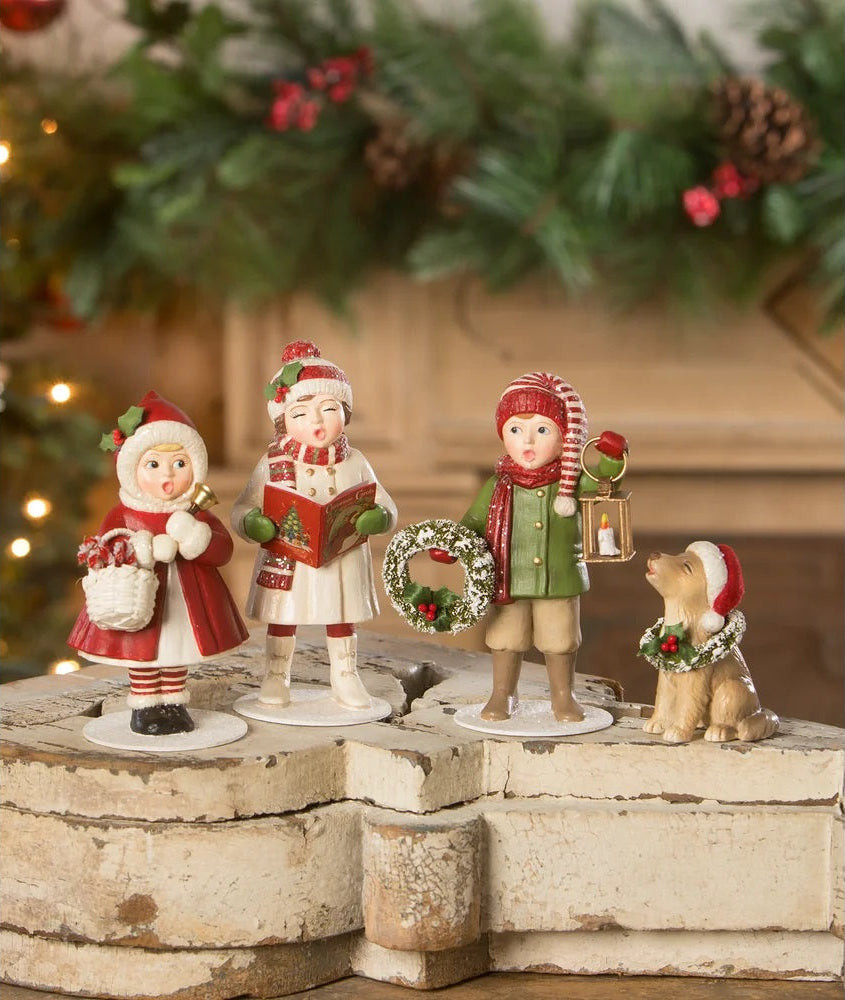 Cute Christmas Caroling Figurines with Singing Dog