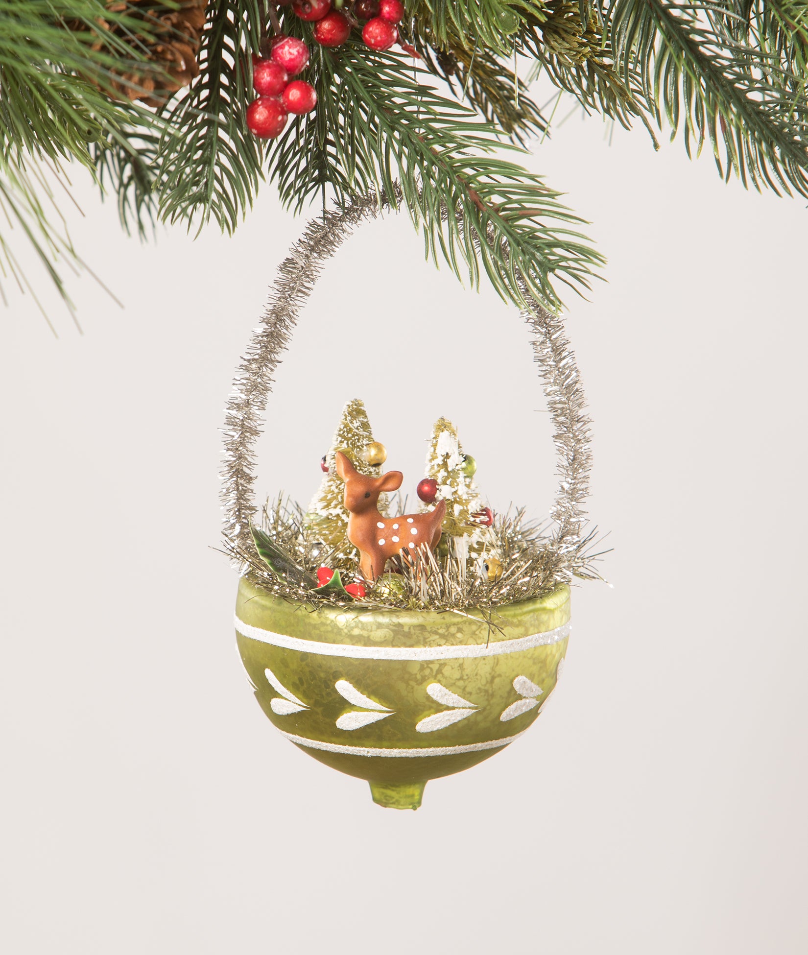 Traditional Fawn Indent Ornament, Green - Vintage-Style Christmas Ornaments
