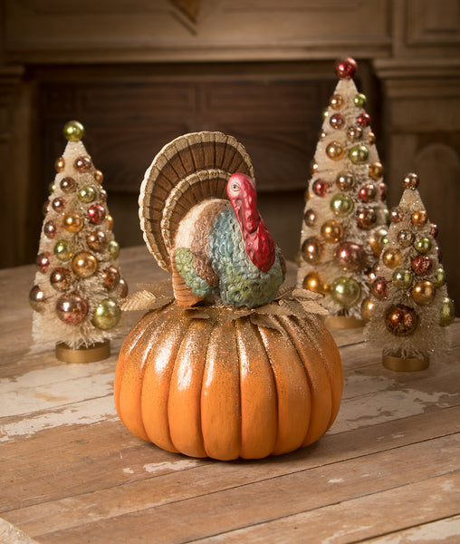 Traditional Turkey on Pumpkin | Bethany Lowe Thanksgiving Decorations ...