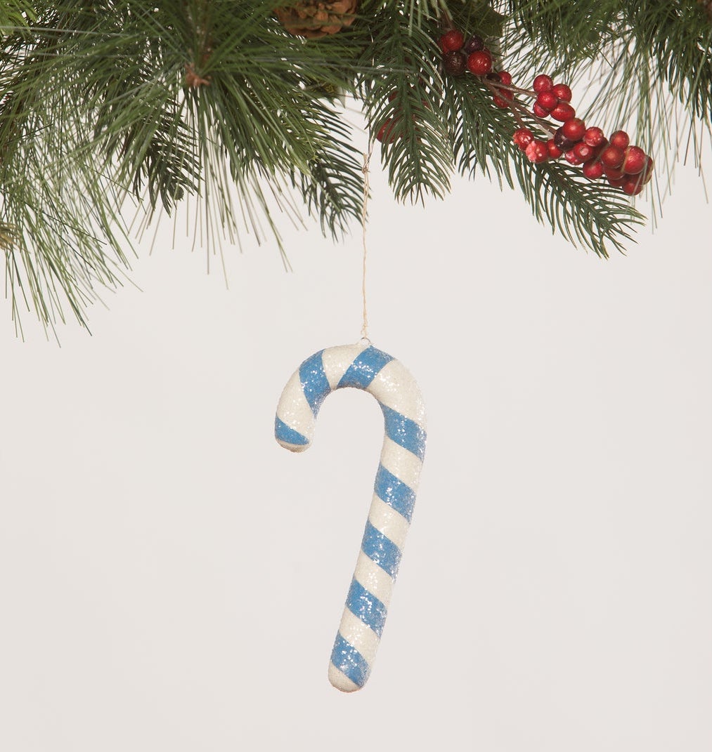 Blue Candy Cane Ornament by Bethany Lowe