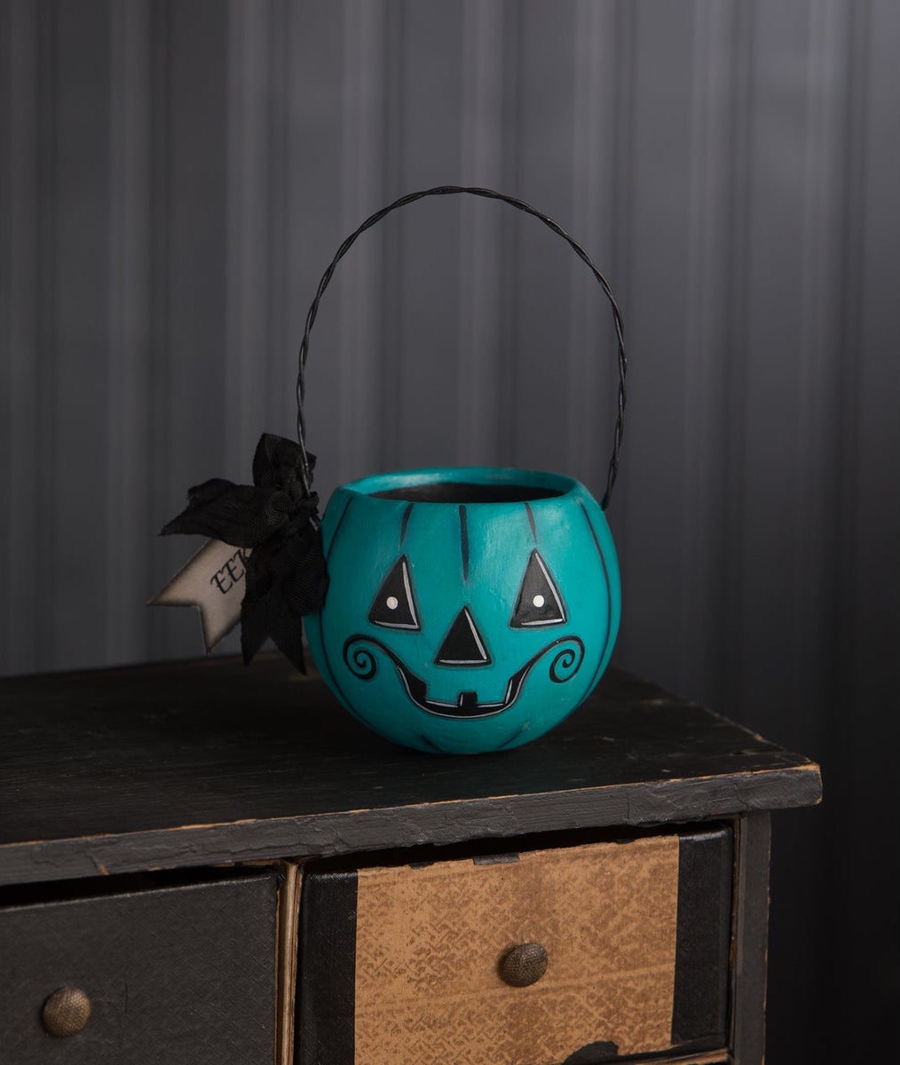 Small Blue Pumpkin Bucket With EEK Tag Cute Halloween Decororations small-blue-pumpkin-bucket-with-eek-tag-cute-halloween-decororations