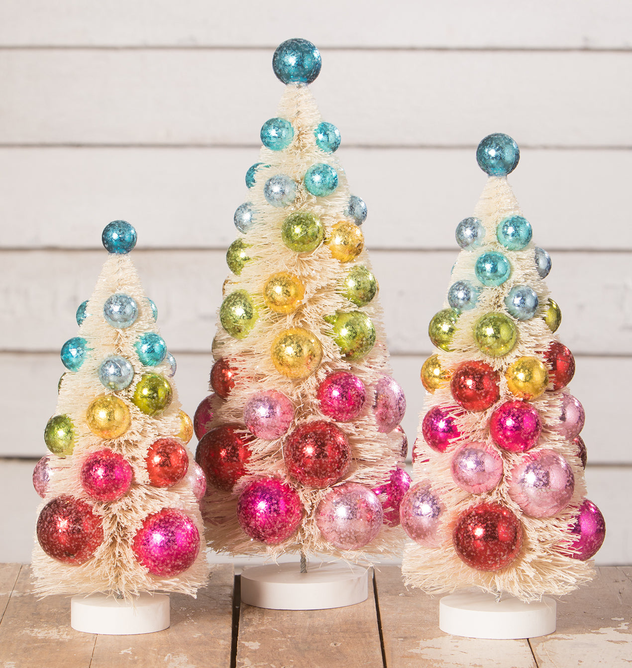 Bright Hues Polka Dot Trees, White Trees with Coloful Decorations - Tabletop Rainbow Trees