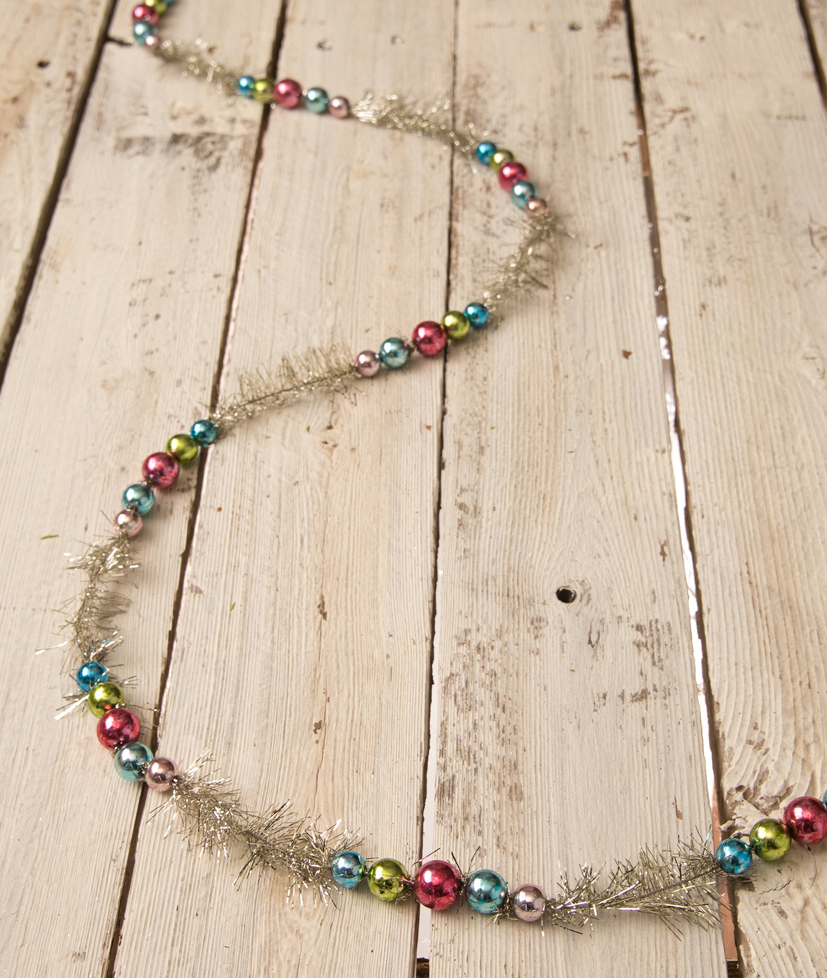 Brights Bead & Tinsel Garland with pink, blue, green beads