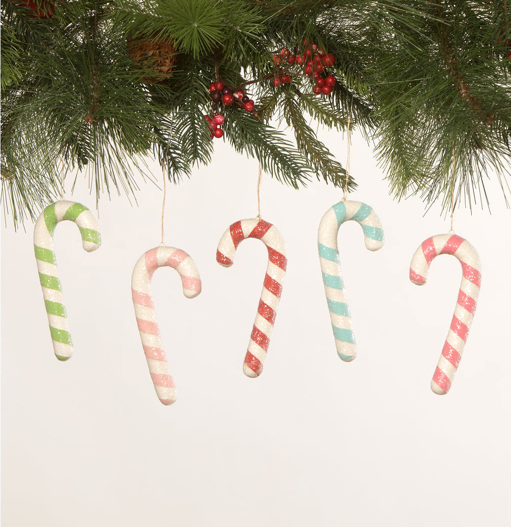 Colorful Candy Cane Ornaments - Red, Pink, Green, Blue