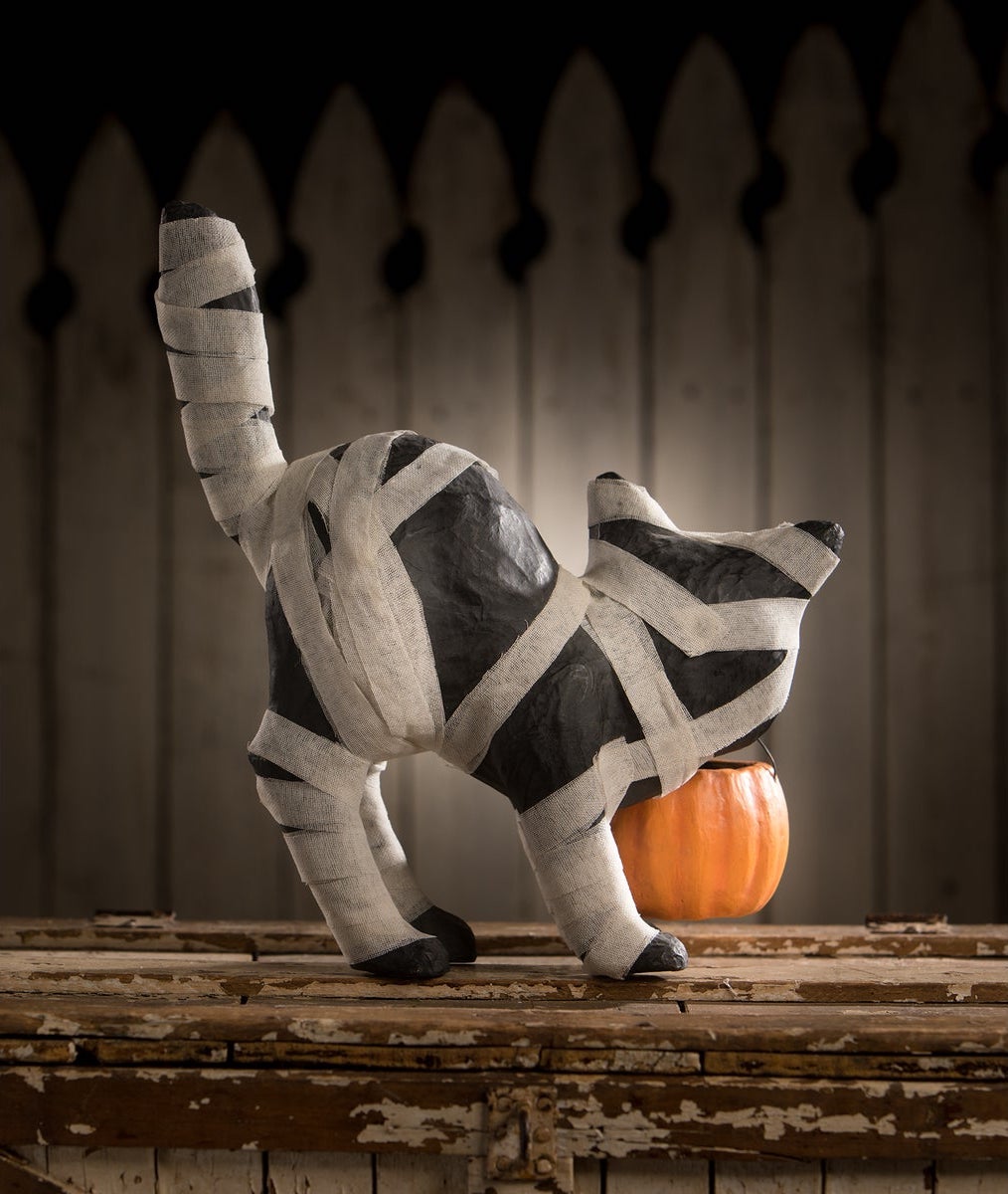 Halloween Cat Dressed Up in Mummy Costume, by Bethany Lowe