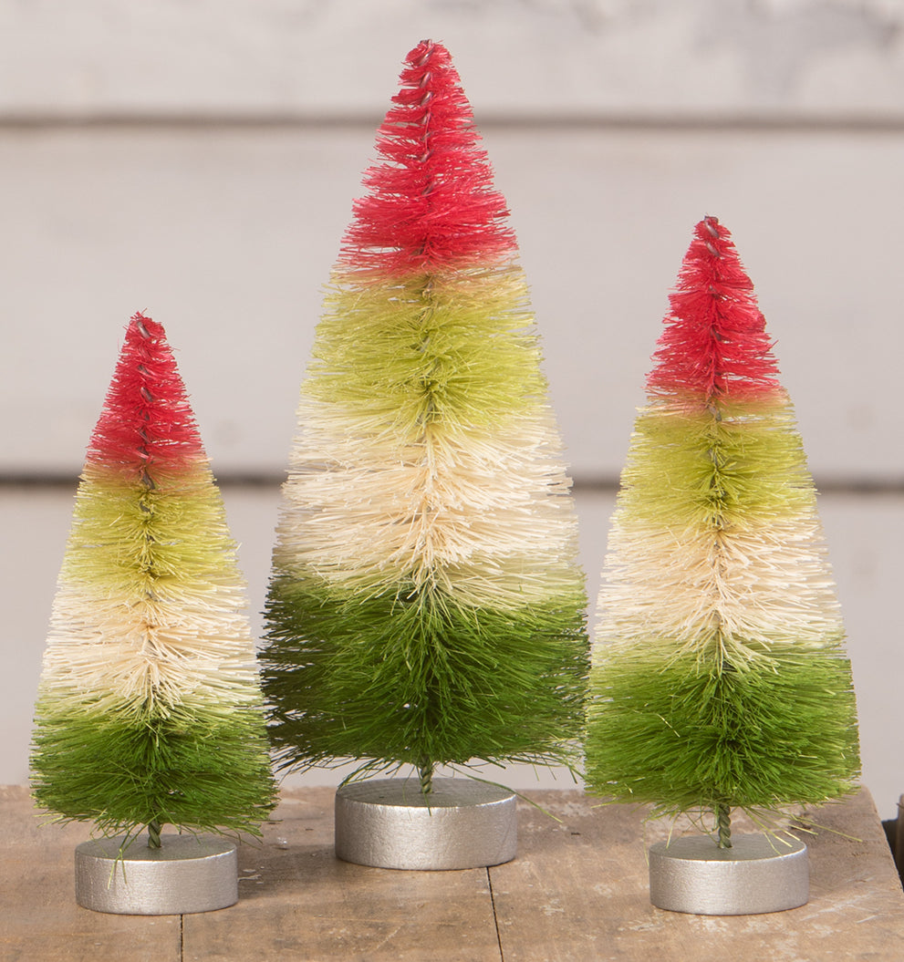Striped Bottle Brush Christmas Trees by Bethany Lowe