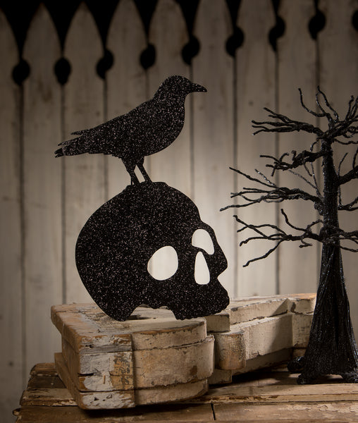 Bethany Lowe Halloween Crow On Skull Silhouette