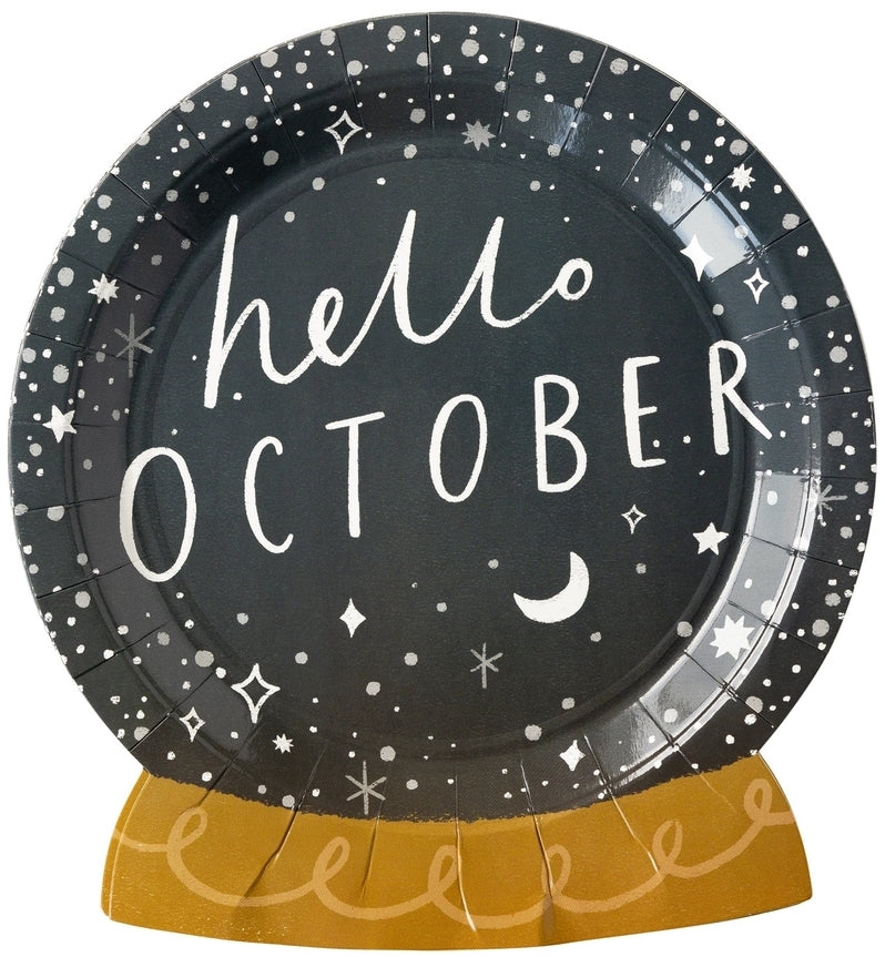 Crystal Ball Paper Party Plates - Hello October Message