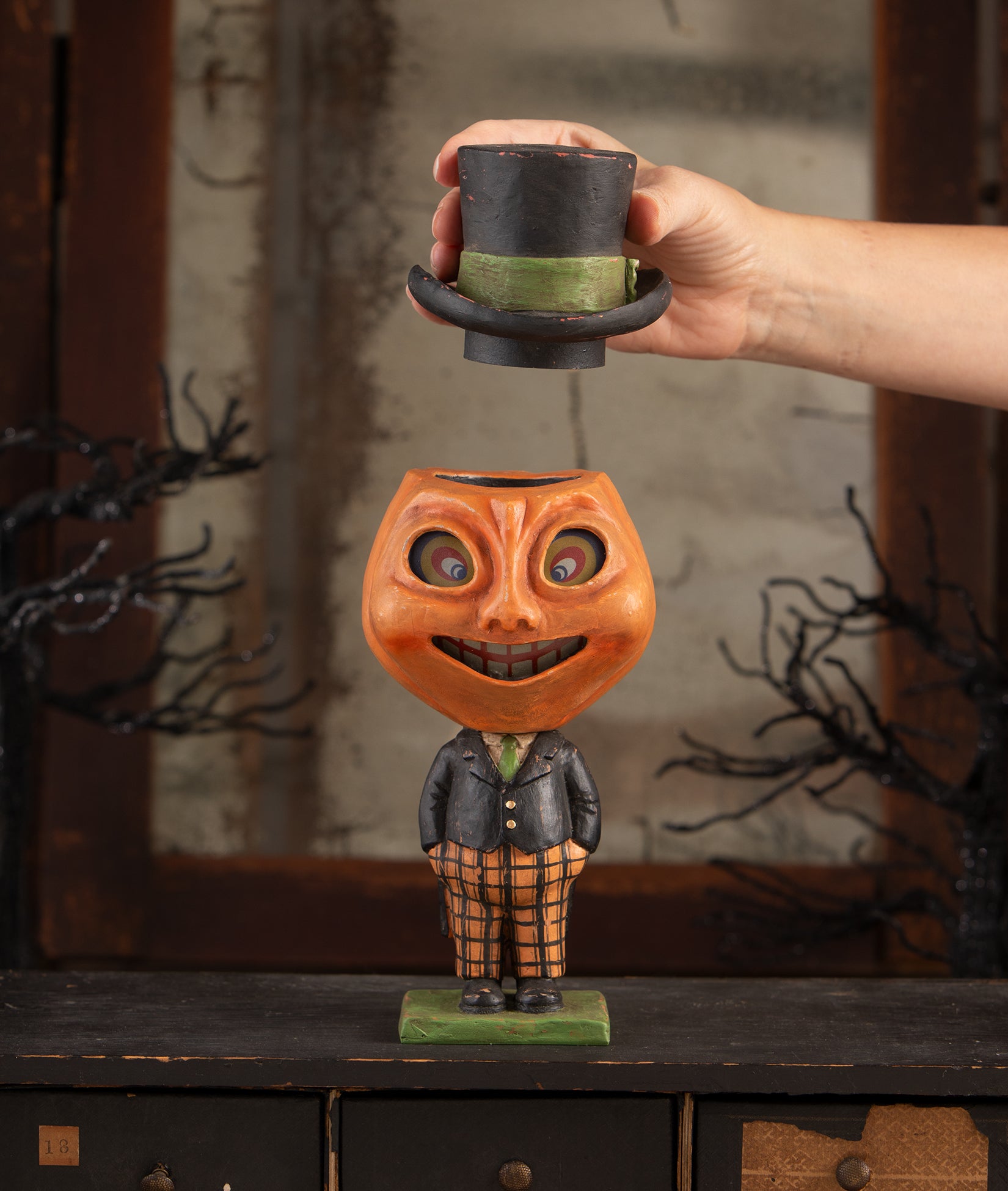 Dashing Peter Pumpkinhead Lantern with removable hat so you can lit up head