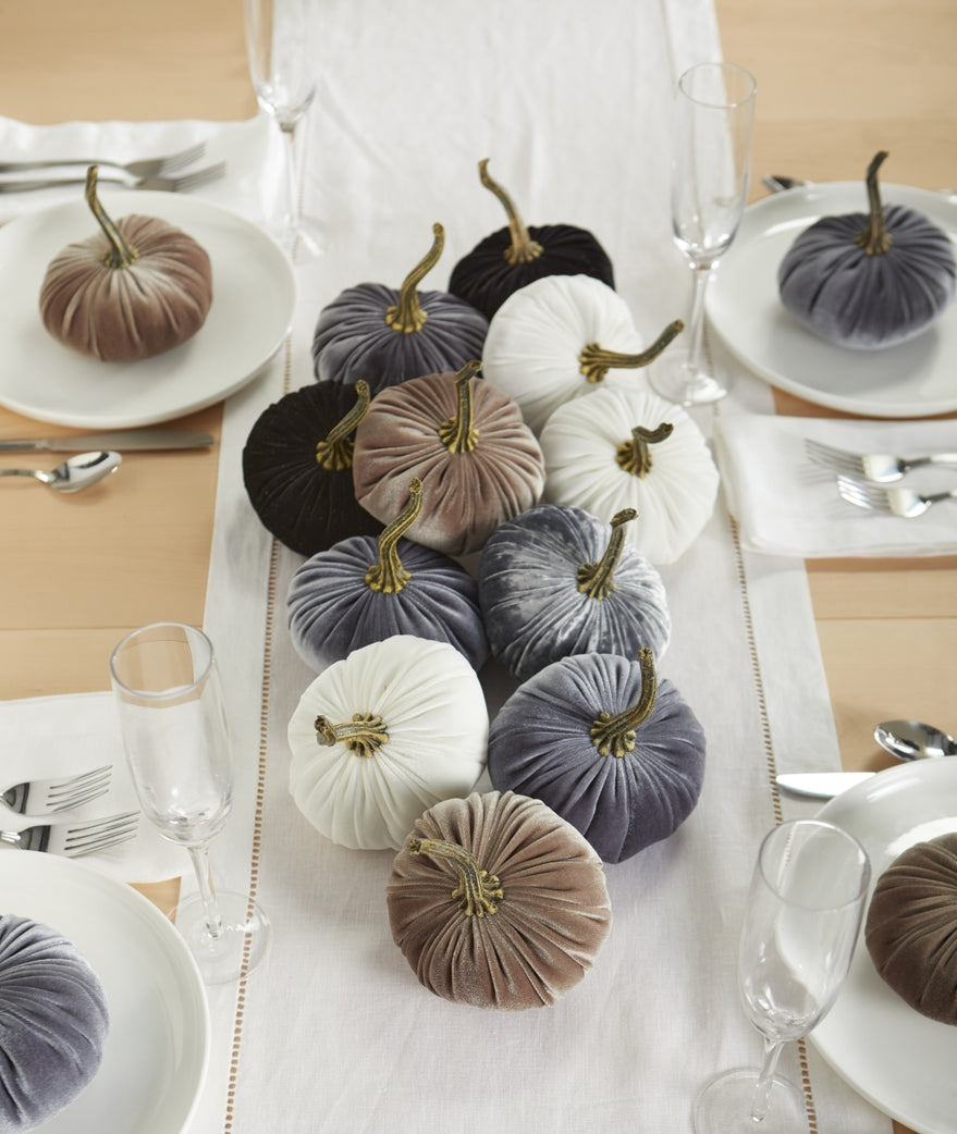 Dinning Room Table Decorated with Small Velvet Pumpkins