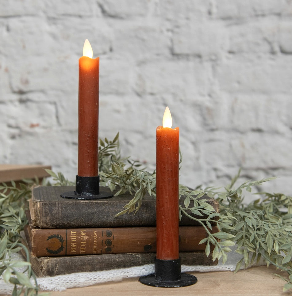 Farmhouse Taper Candle, Rust Wax | Candles with Fake Flames ...