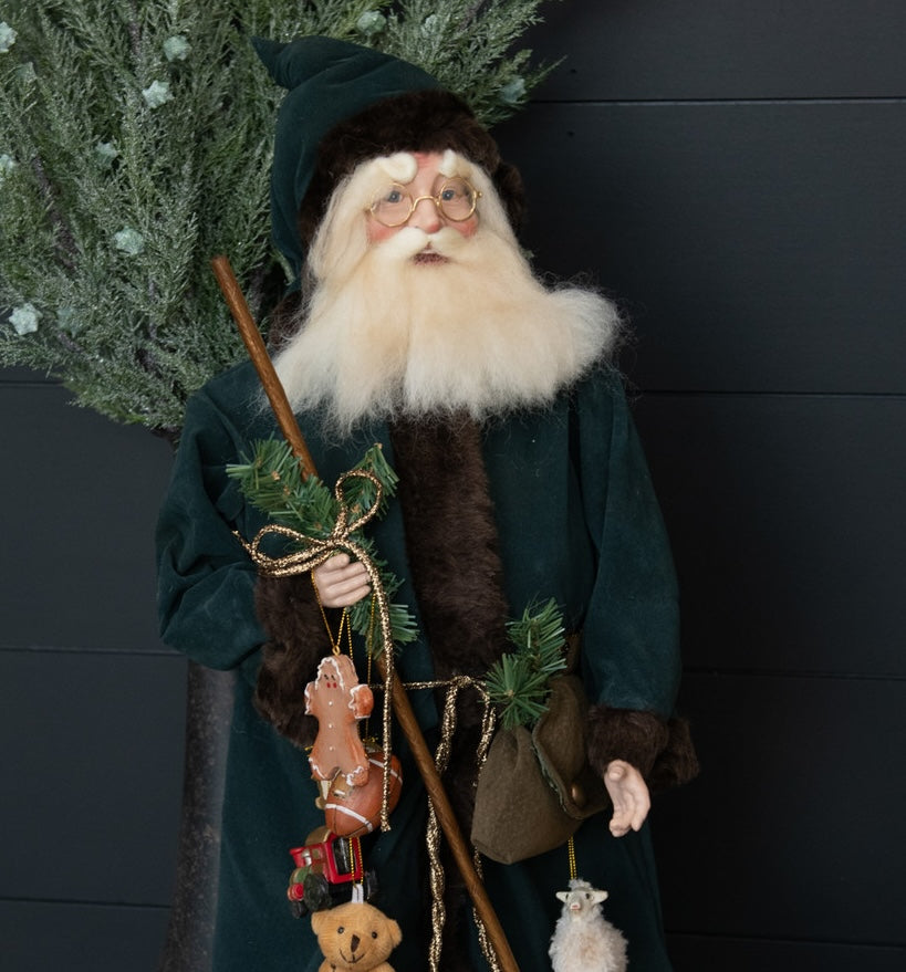 Father Christmas in Green , vintage-style santa