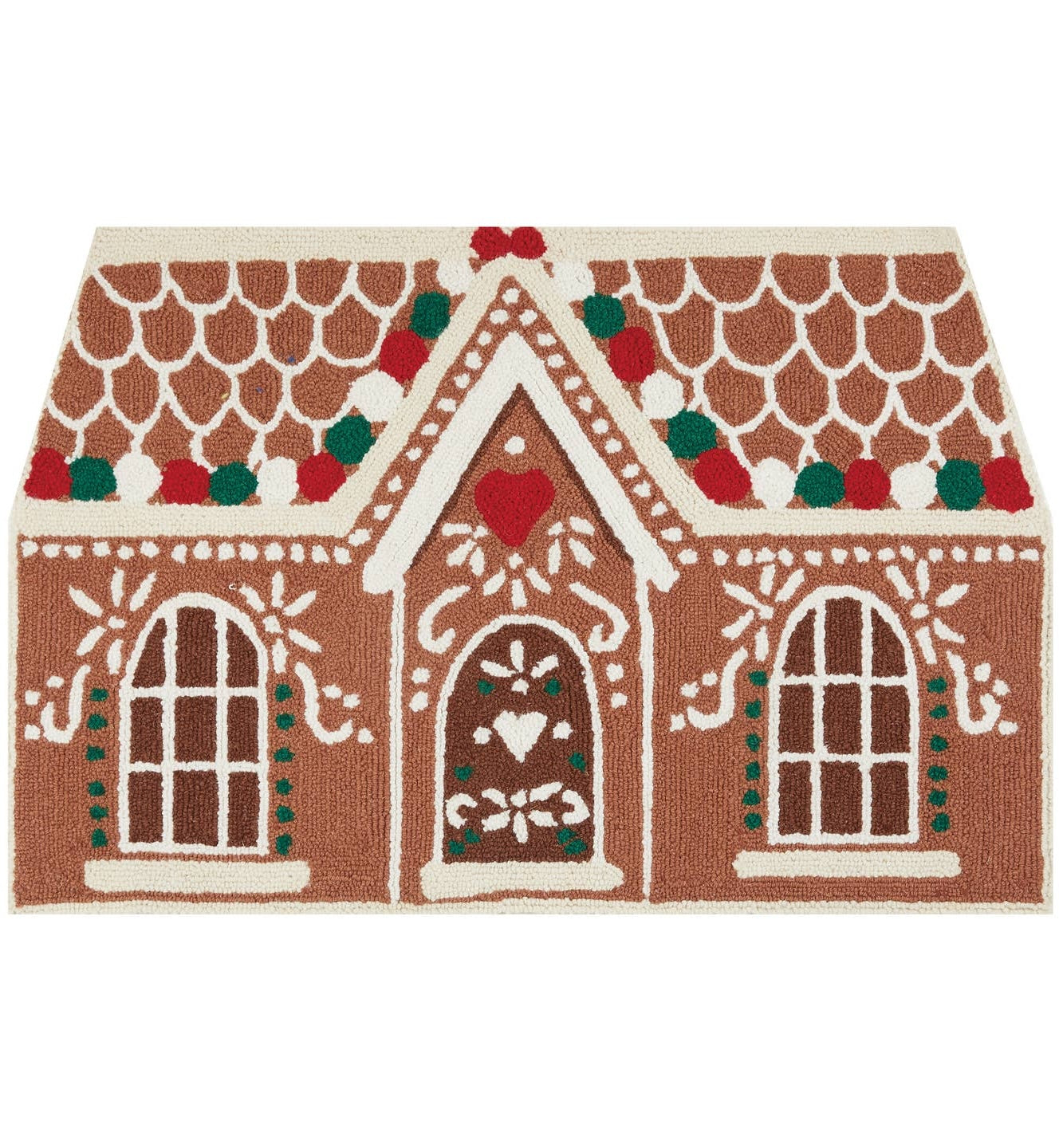 Gingerbread House Wool Hooked Rug - TheHolidayBarn.com