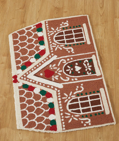 Gingerbread House Wool Hooked Rug - TheHolidayBarn.com