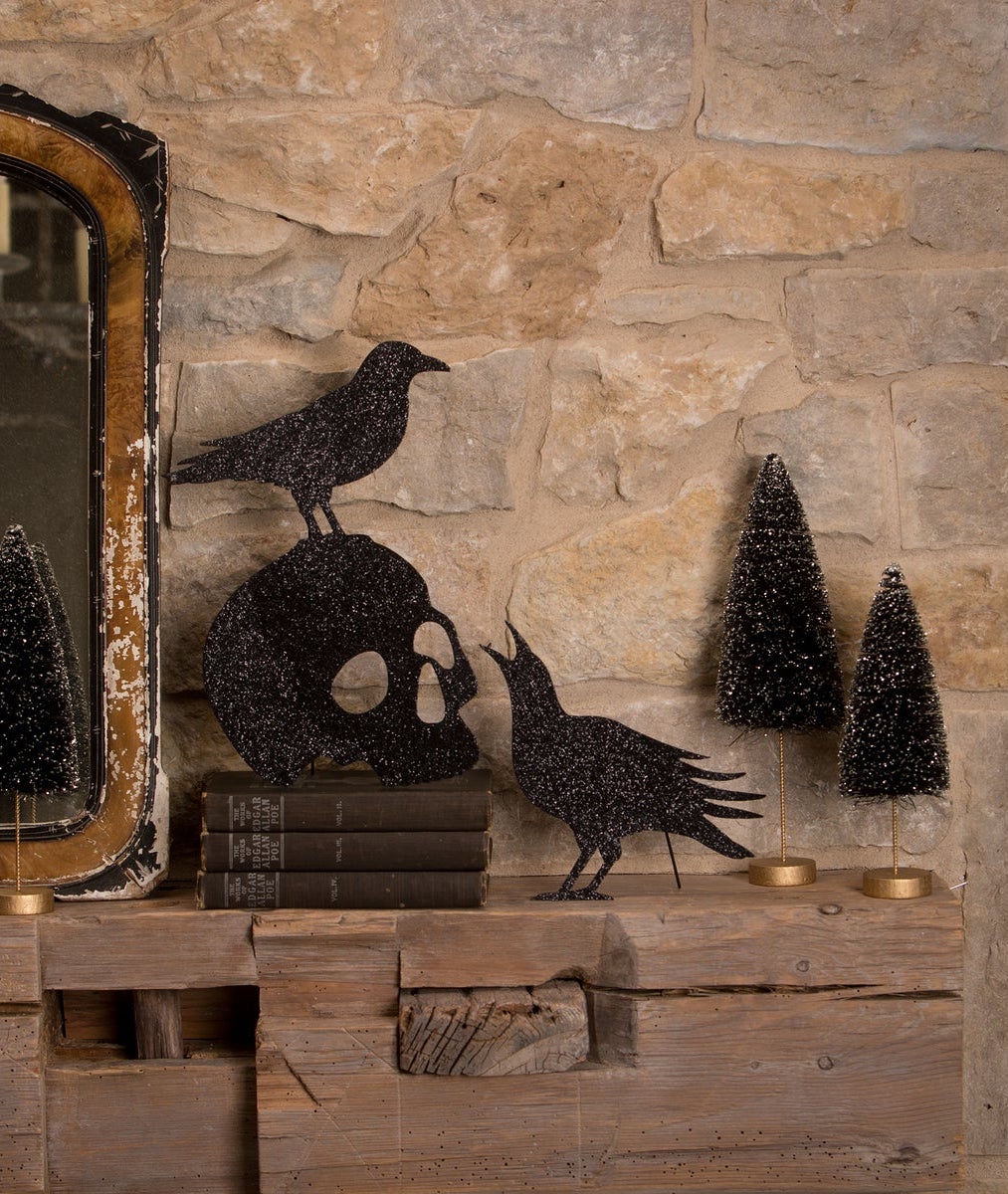 Glittered Halloween Silhouettes, Skull and Crows