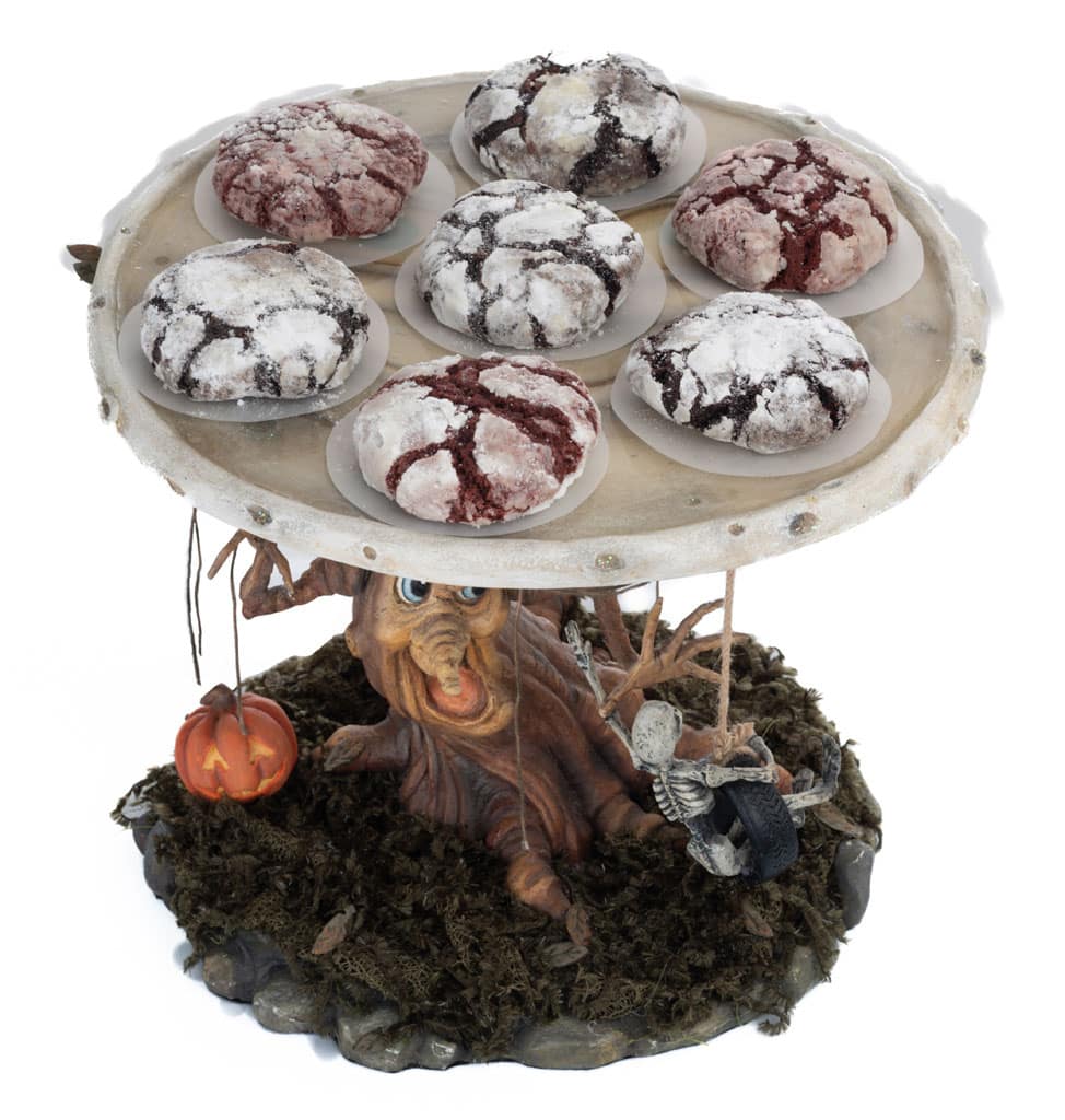 Halloween Hollow Haunted Tree Cake Stand Shown with Treats
