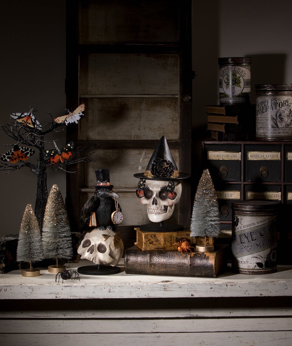 Tabletop Halloween Decorations, Skulls, Crow, Butterflies