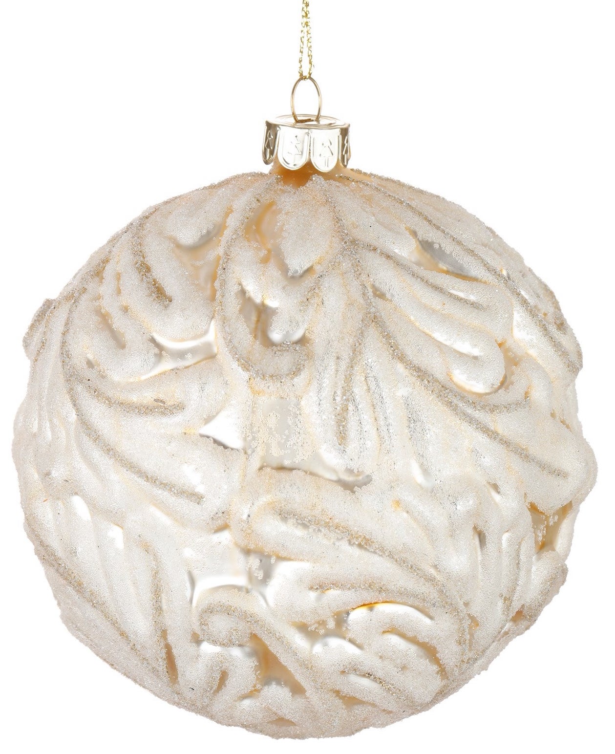 Acanthus Leaf Glass Ball Ornaments, Ivory Gold by Jim Marvin