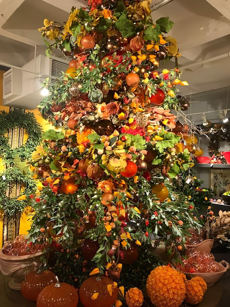 Christmas Tree Decorated with Fall Colors - Jim Marvin Glass Ball Ornaments