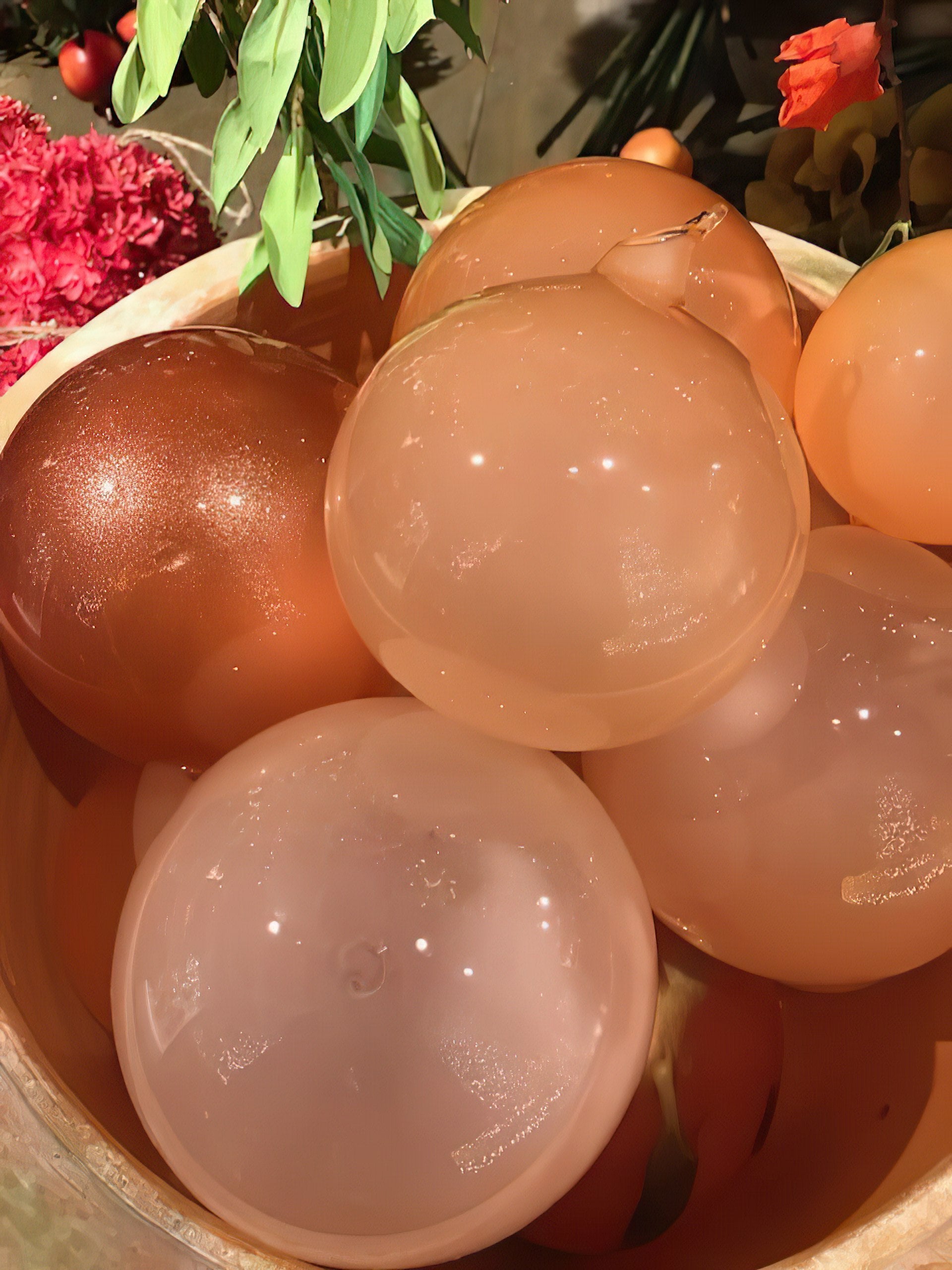 Jim Marvin Pomegranate Glitter Bubblegum Glass Ball Ornaments & Peach Bubblegum Ornaments