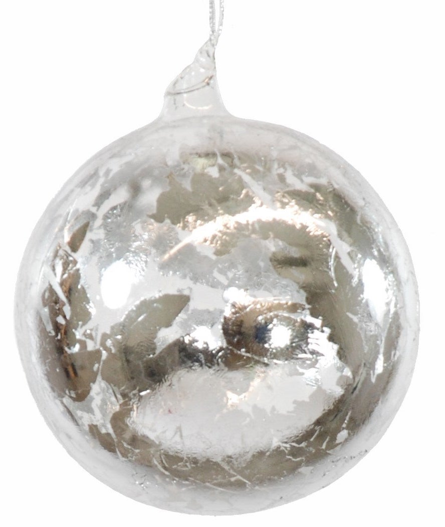 Jim Marvin Silver Metallic Leaf Clear Glass Ornaments