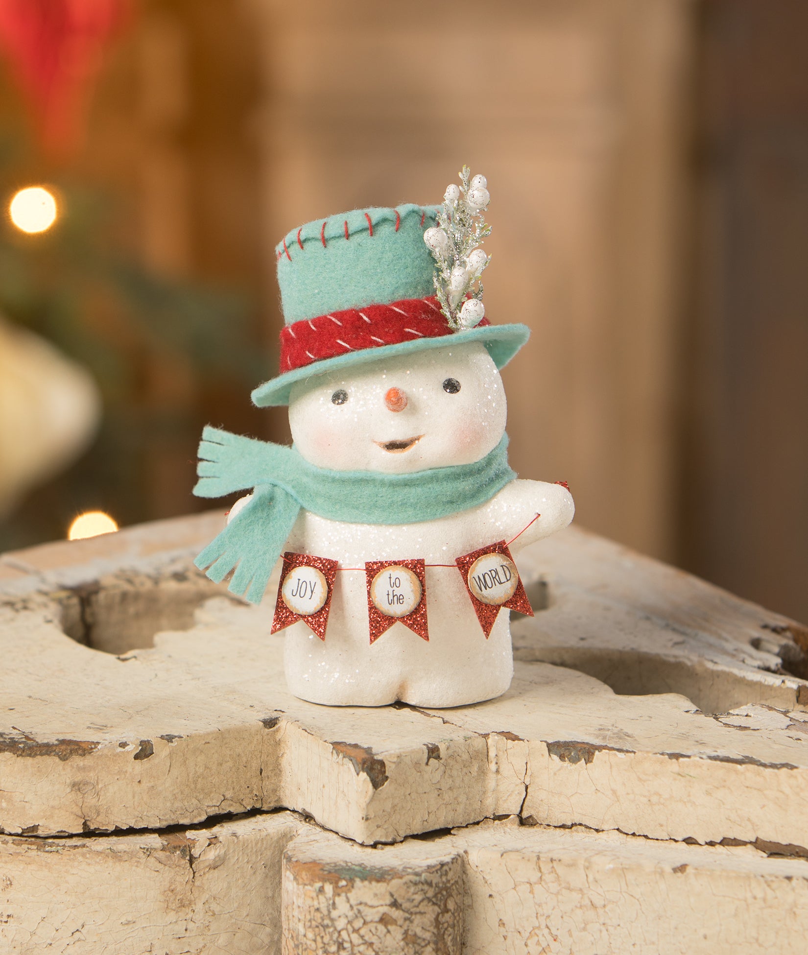 Joy To The World Snowman with Turquoise Top Hat and Joy to The World Banner