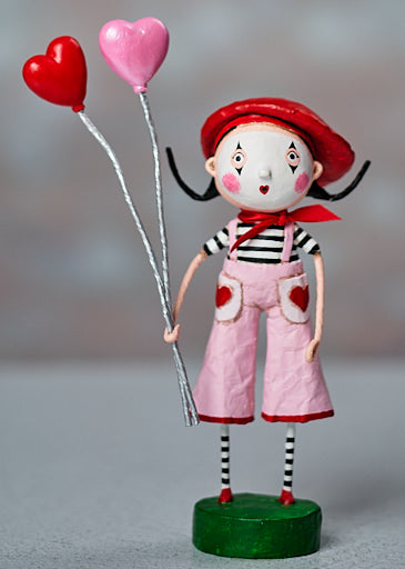 Lori Mitchell Be Mime Figurine, cute Valentine's figurine with heart-shaped balloons