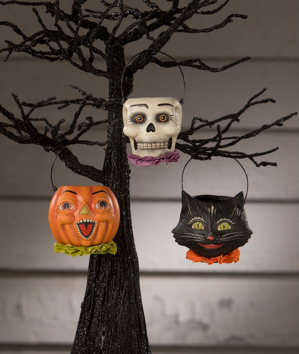 Mini Halloween Buckets by Bethany Lowe, Pumpkin, Cat, Skull