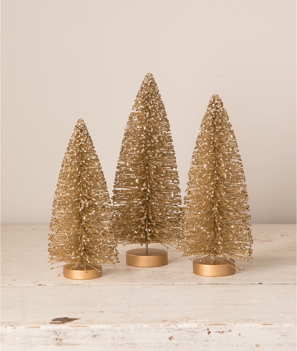 Old Gold Bottle Brush Trees by Bethany Lowe
