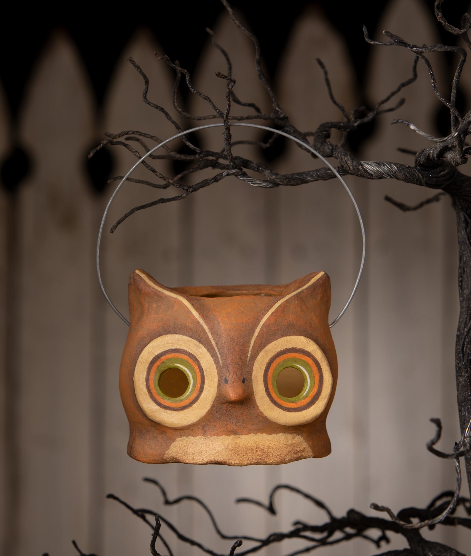 Vintage Inspired Owl Bucket, paper mache