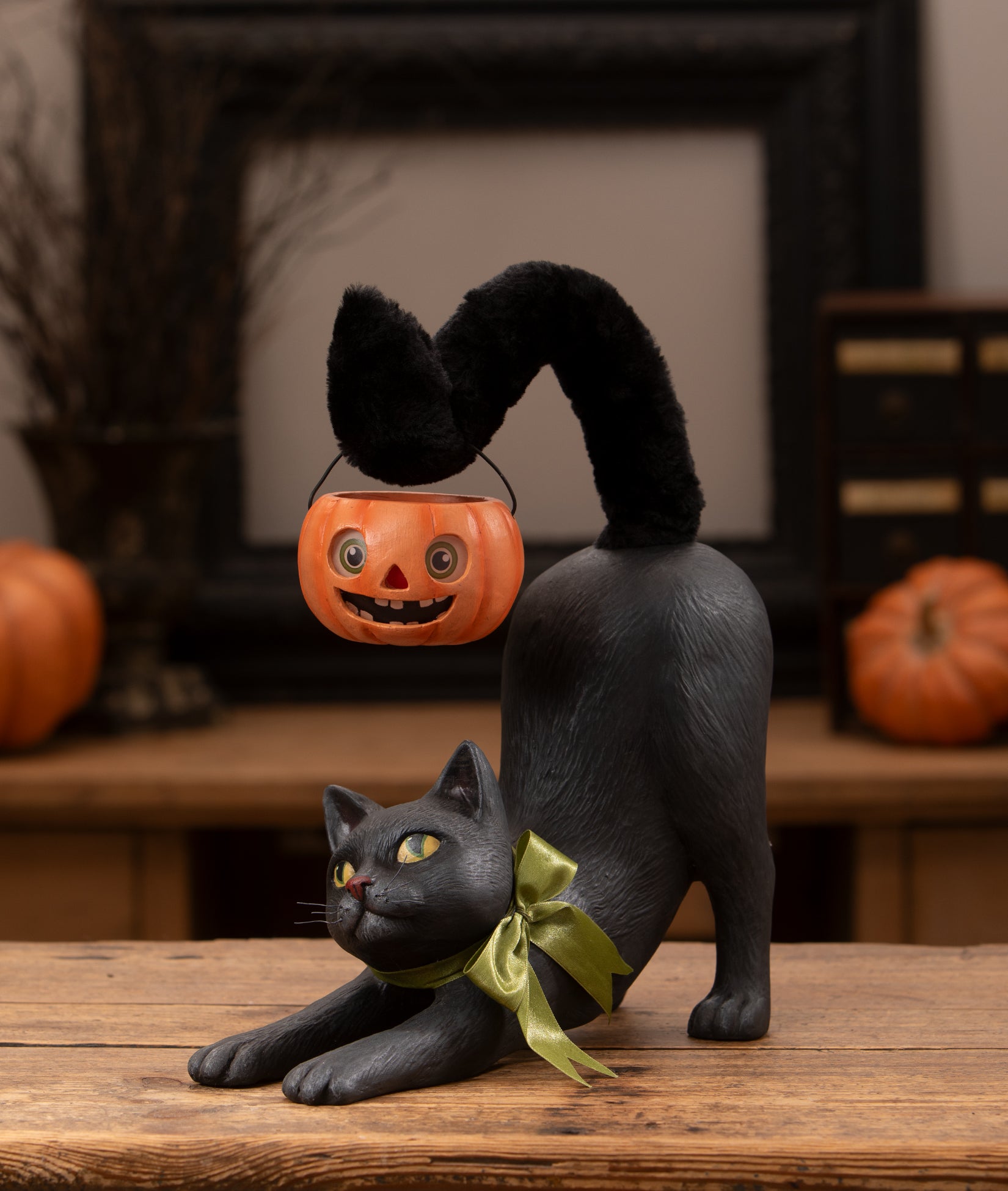 Pumpkin Prowler Cat Figure from the Bethany Lowe Halloween Decor Collection.
