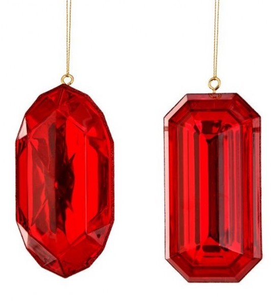 Red Jewel Ornaments, 5" large Faux Ruby Gem Stones