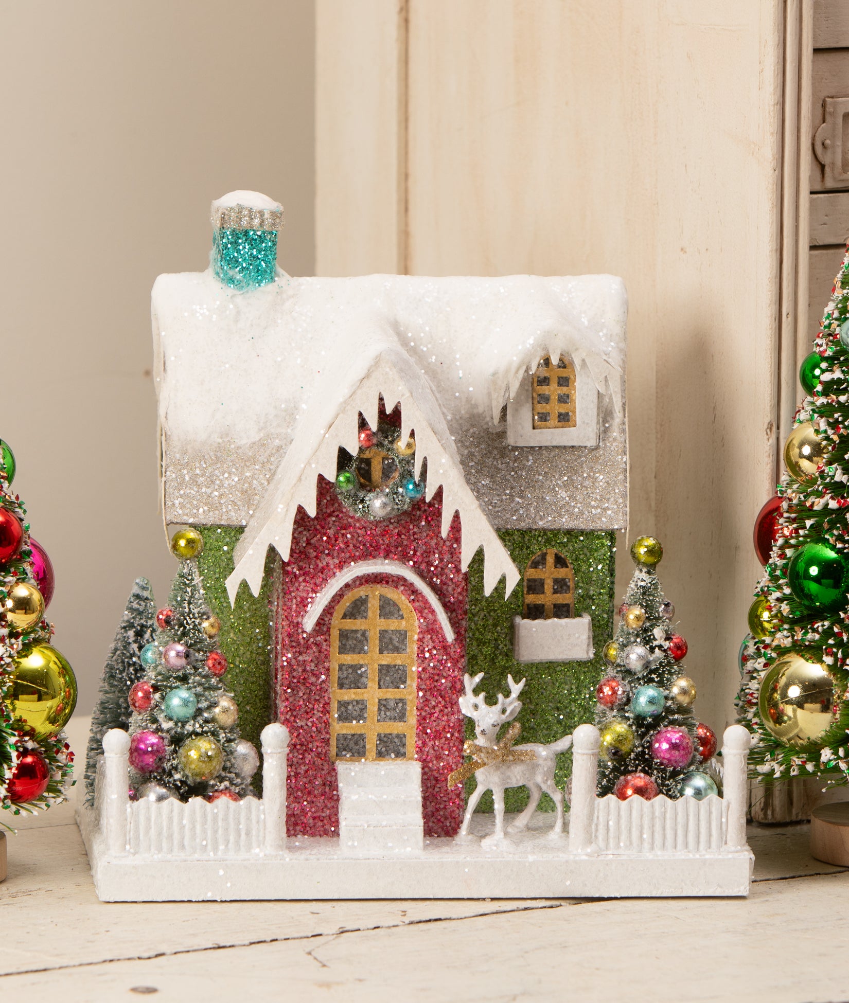 Reindeer Kitschmas Cottage Putz House by Bethany Lowe