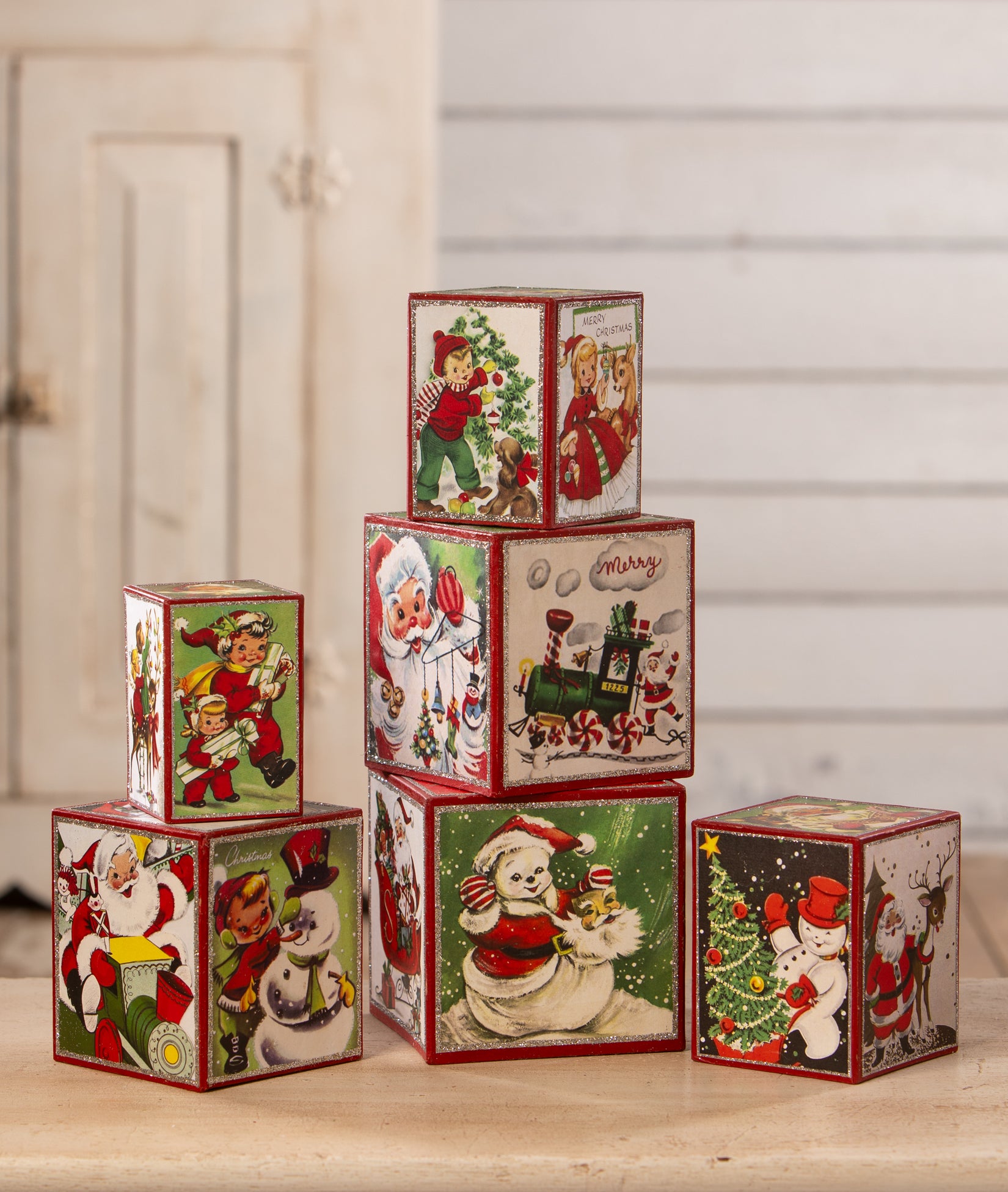Retro Christmas Blocks with Vintage Holiday Postcard Images
