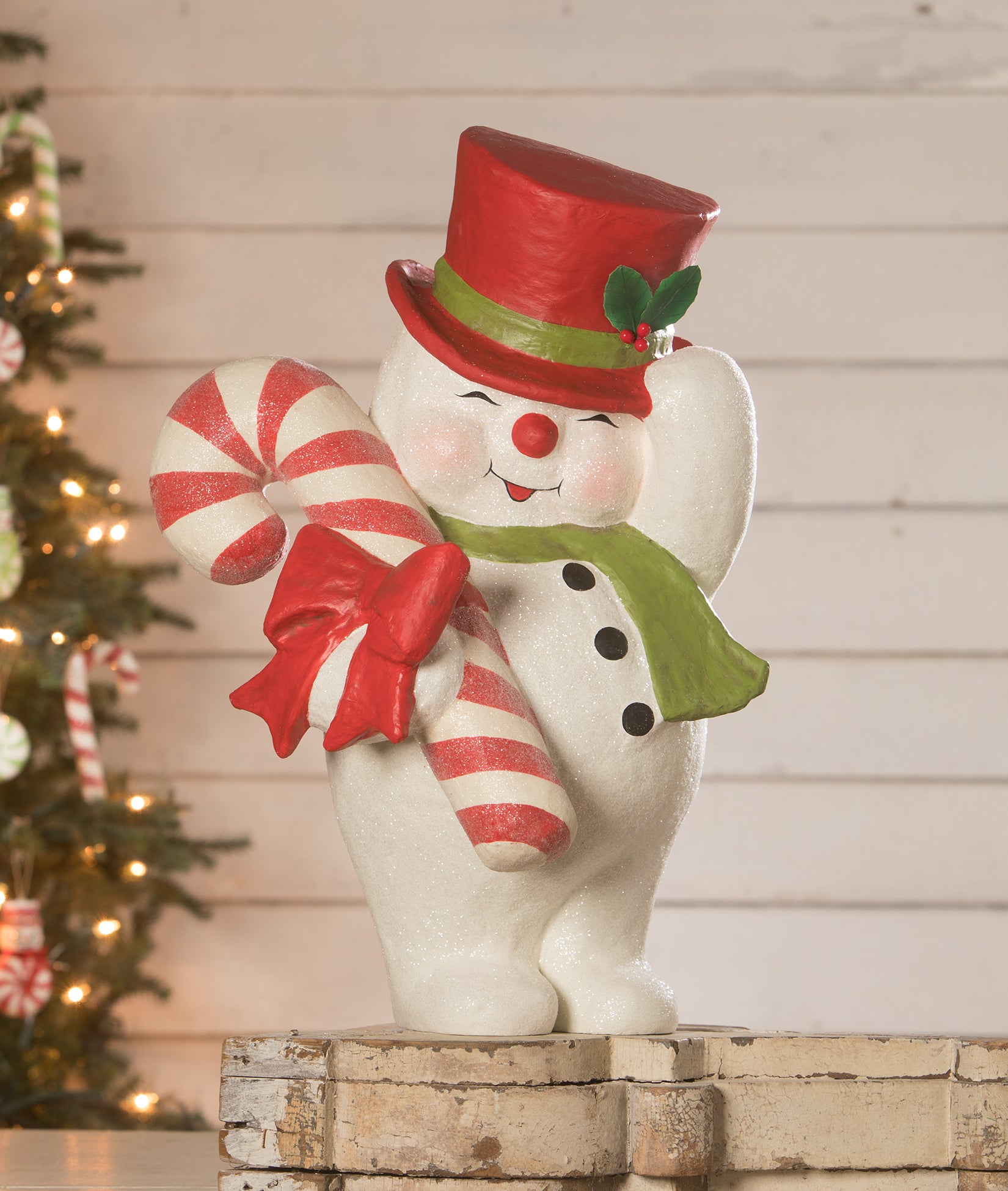 Sammy the Jolly Snowman, Large Paper Mache Snowman with Red Top Hat
