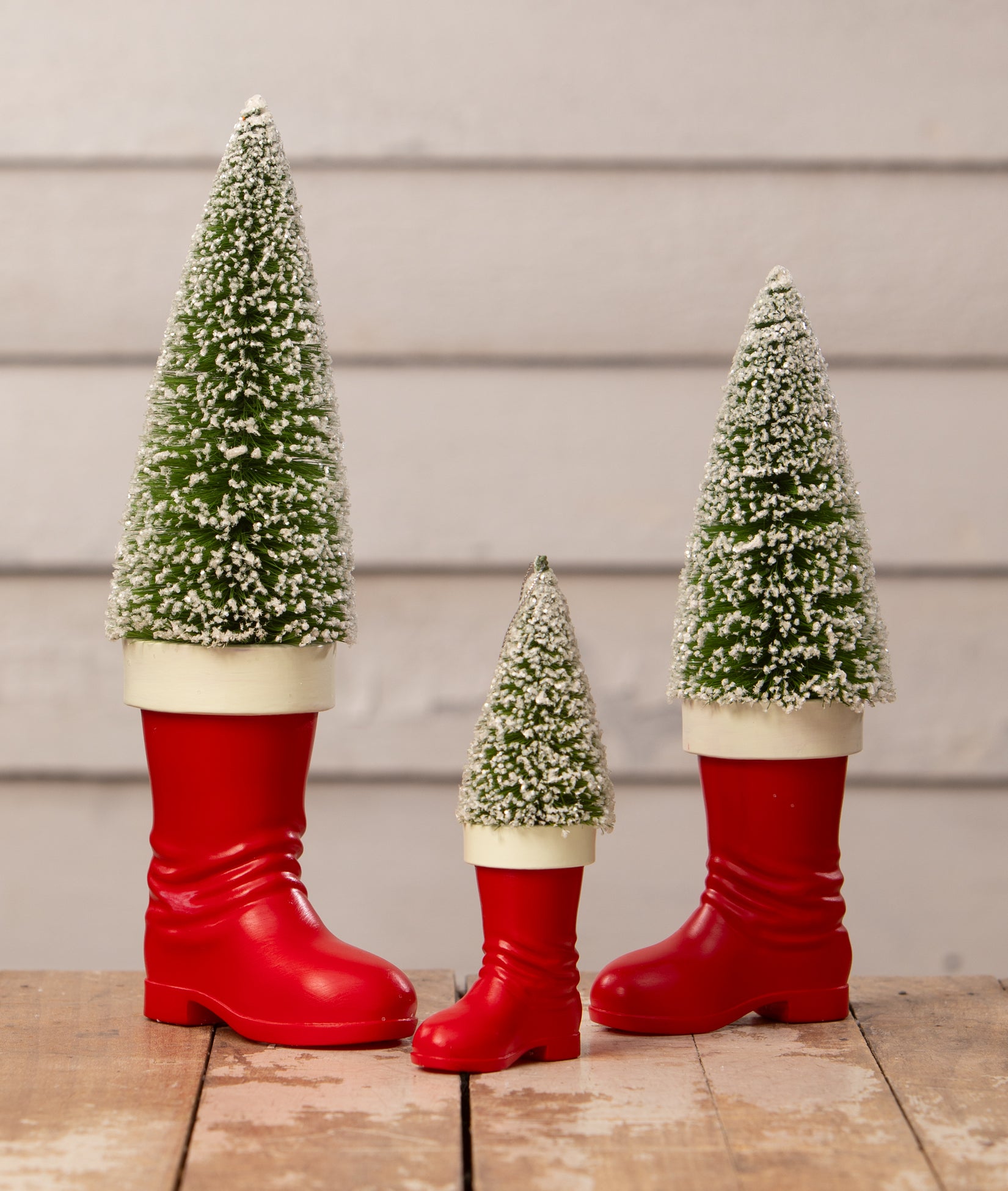 Santa Boot with Bottle Brush Tree