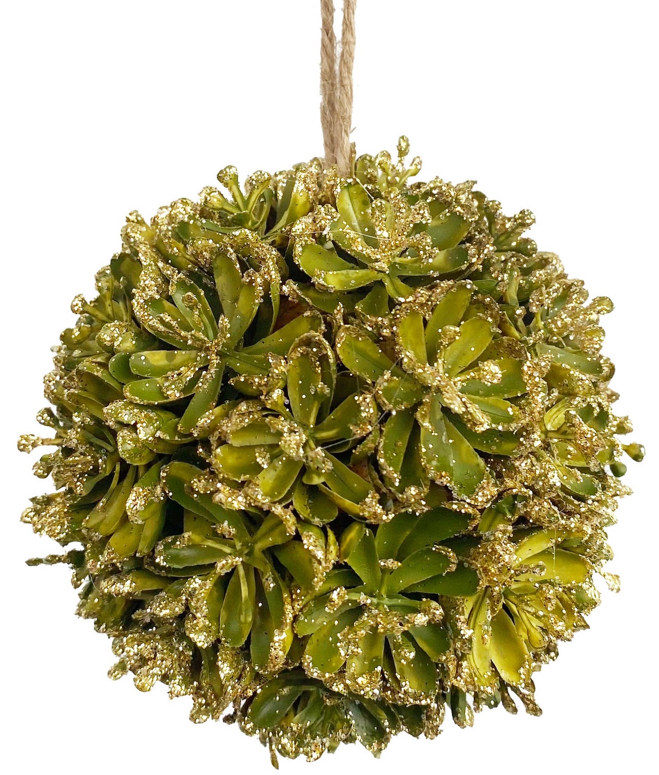 Succulent Seed Pod Orb Ornament, Green with Gold Glitter