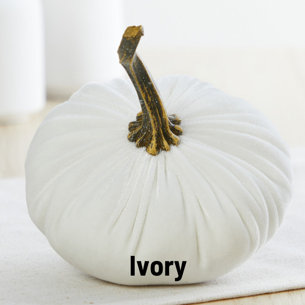 Small Ivory Velvet Pumpkins