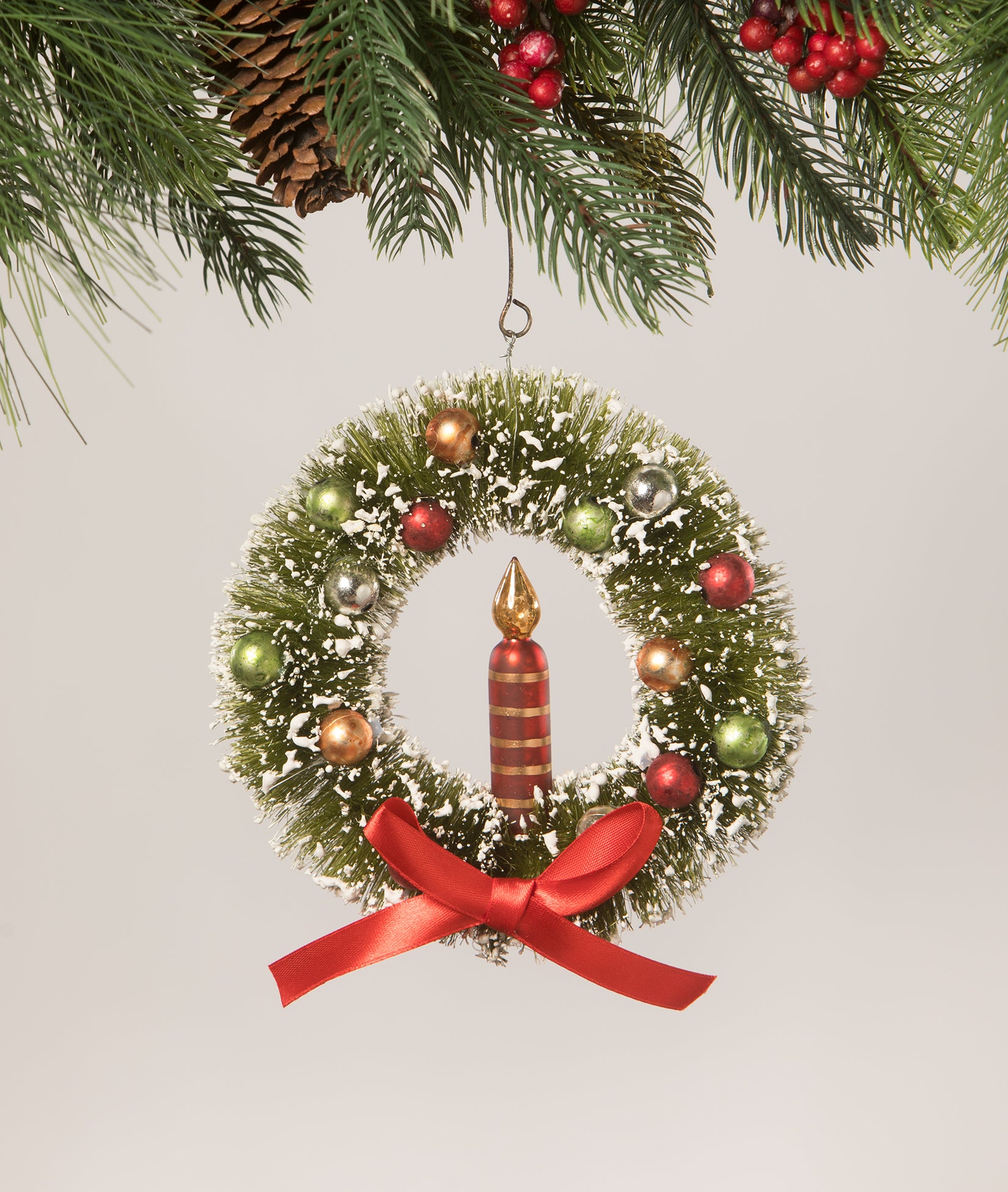 Traditional Candle in Wreath Ornament by Bethany Lowe