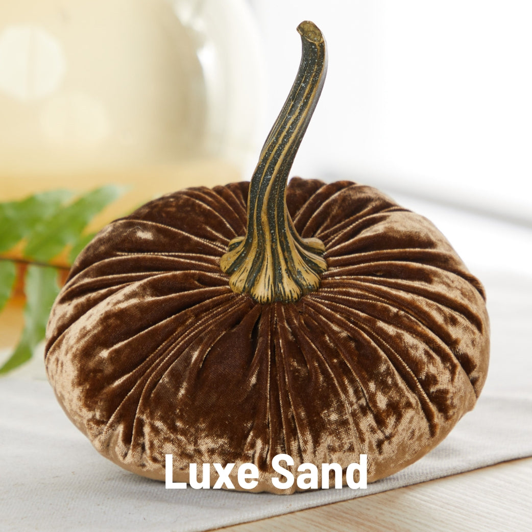 Velvet Pumpkins, Luxe Sand - Nuetral Thanksgiving Decorations