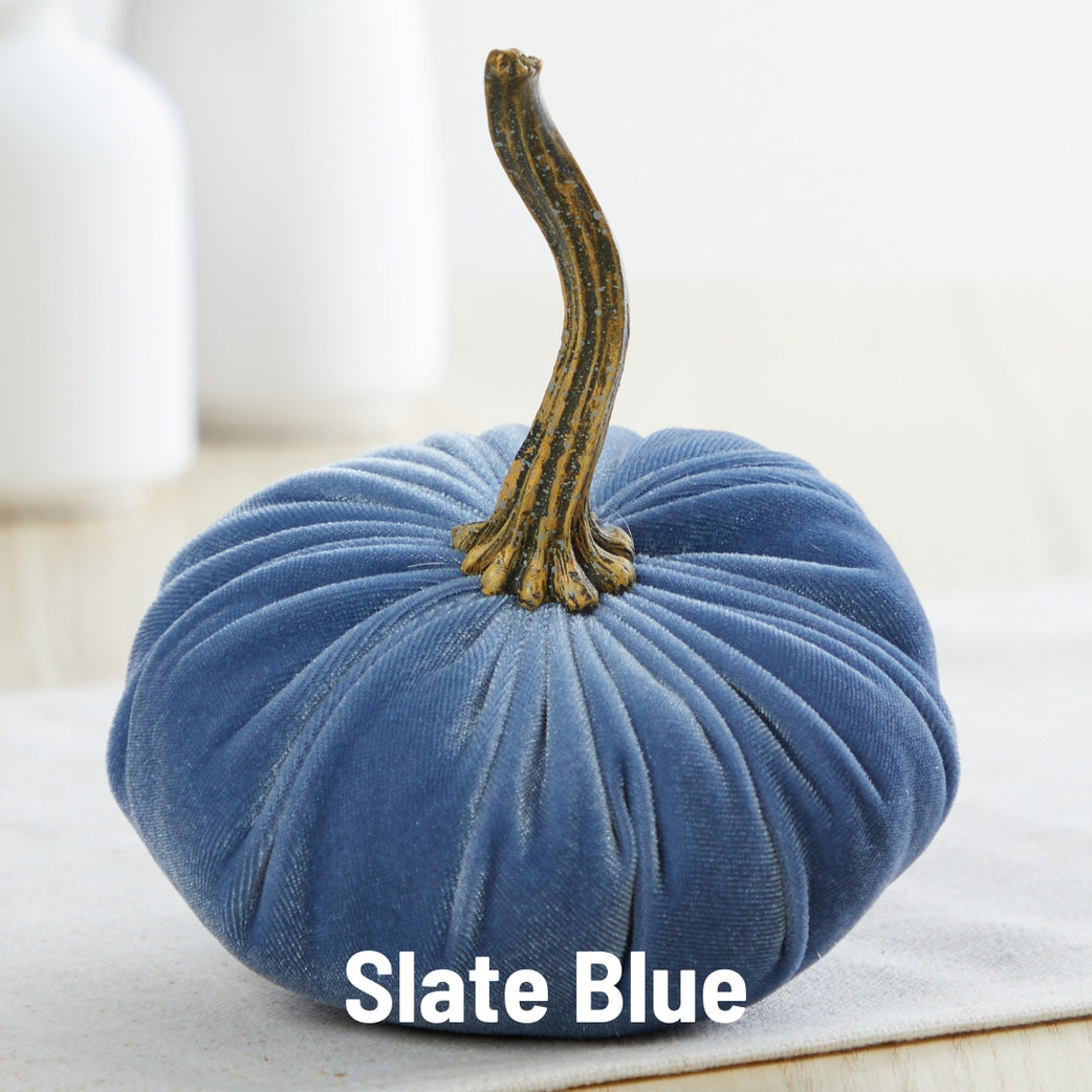 Slate Blue Velvet Pumpkins, Small