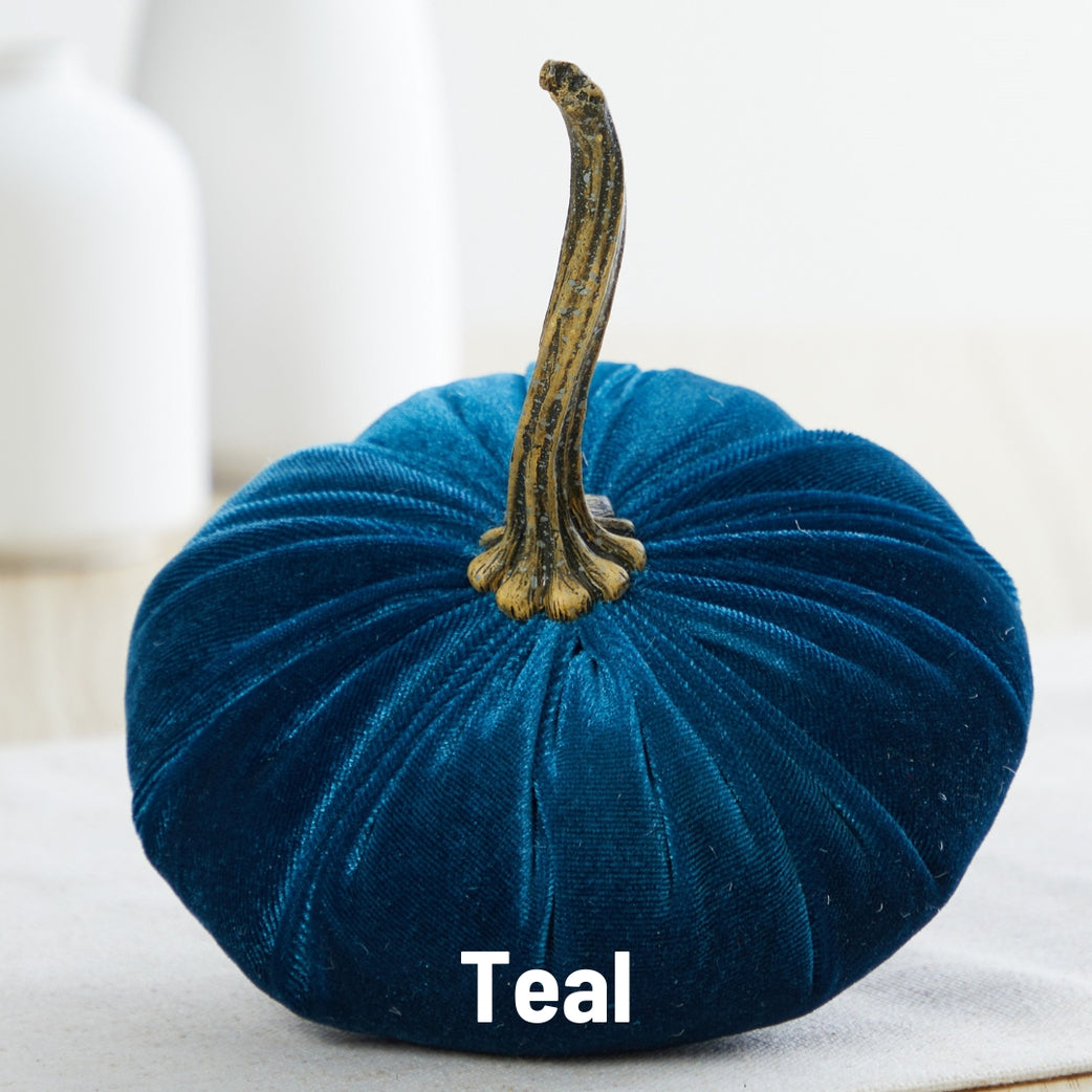 Teal Blue Velvet Pumpkins