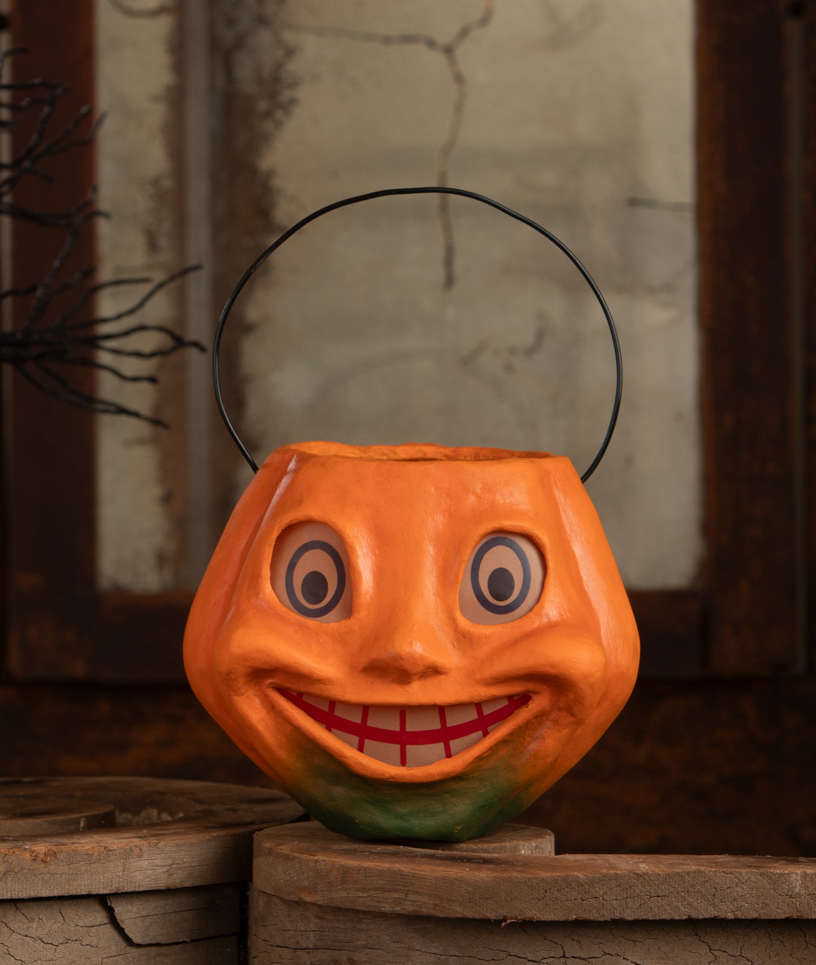 Vintage Silly Pumpkin Bucket, Paper Mache