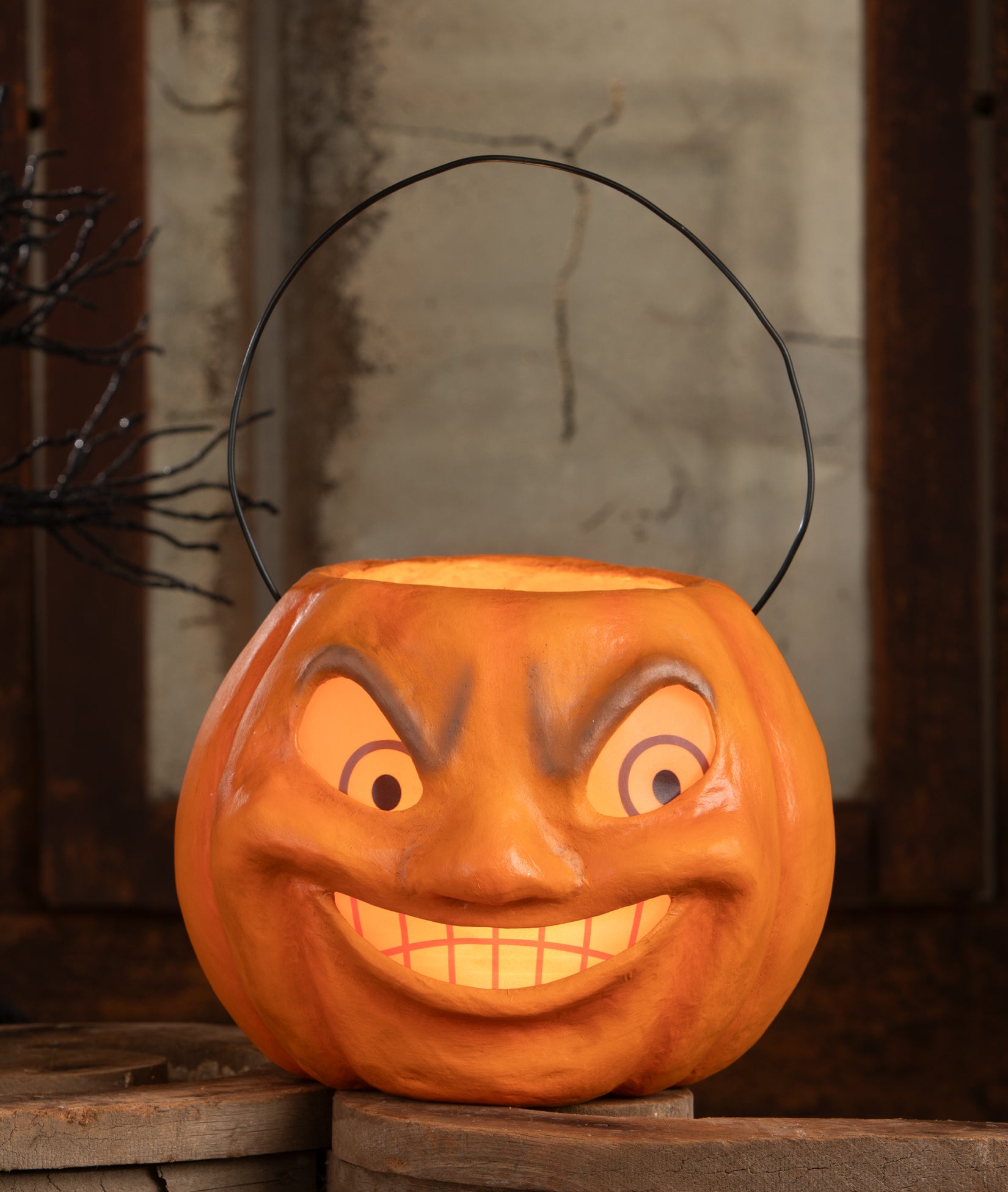 Vintage Mad Pumpkin Bucket, Paper Mache