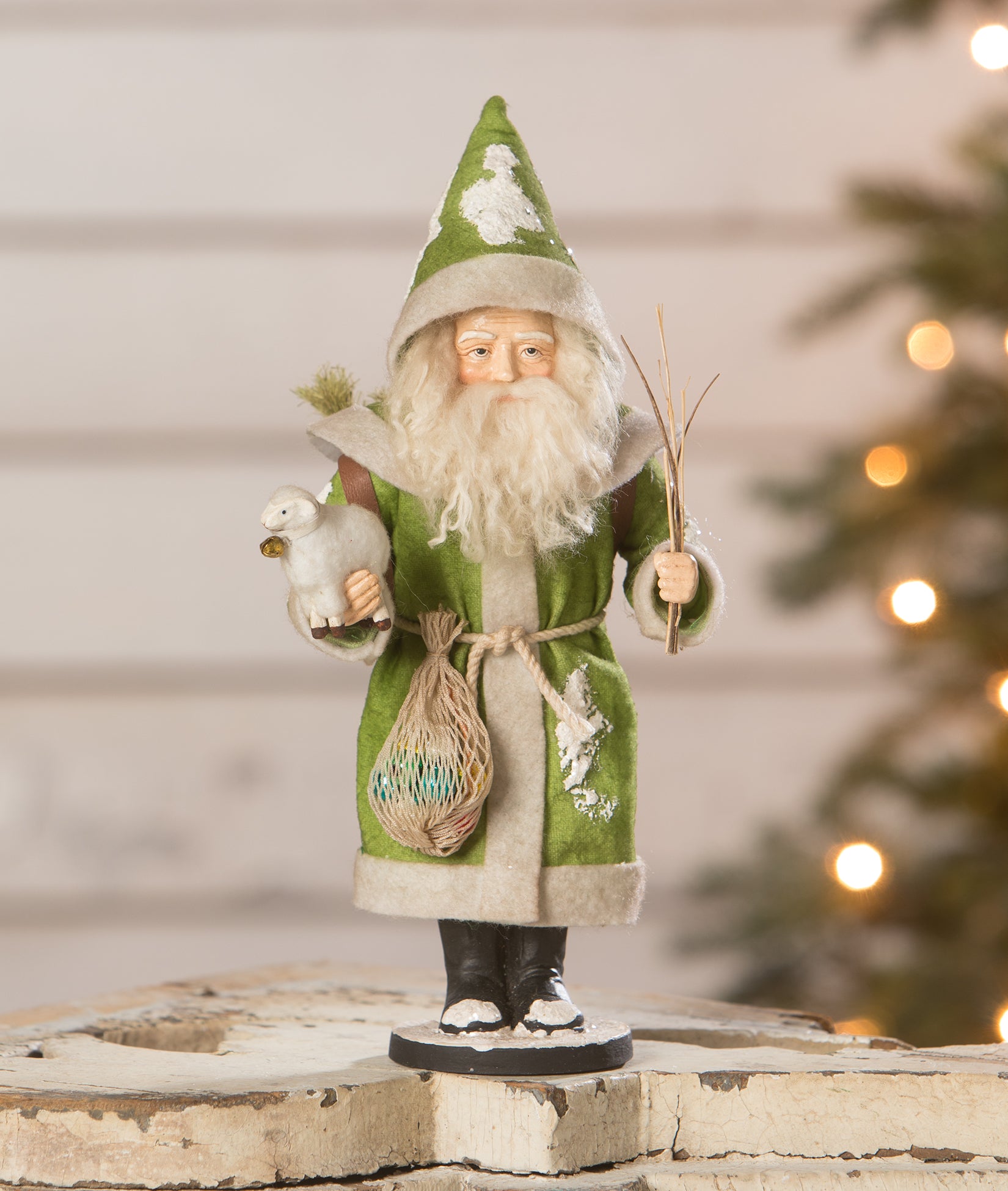 father christmas dressed in green Father Christmas English Style, Green with Brown fur and elbow length cape