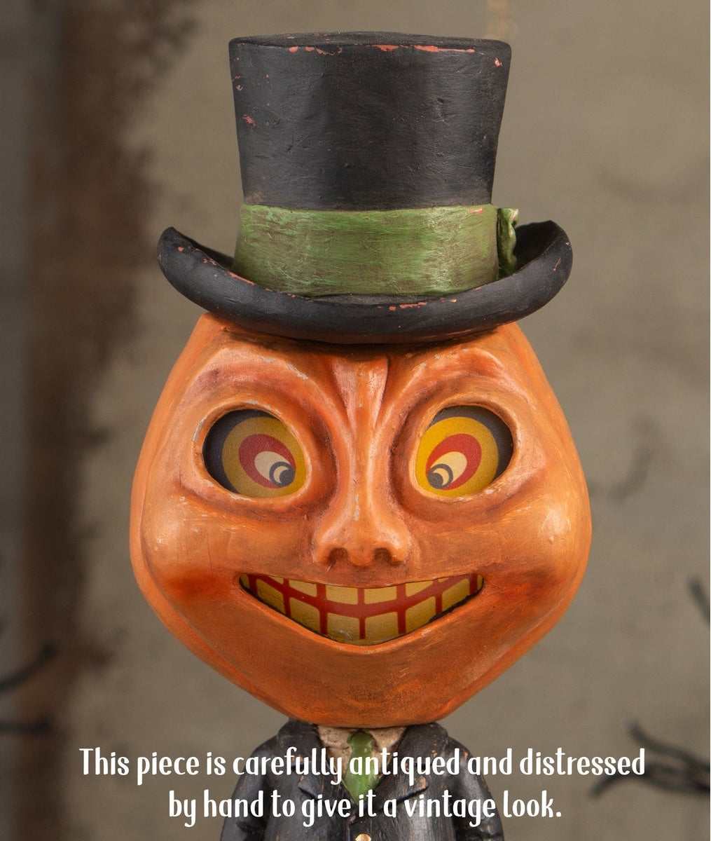 Vintage Style Halloween Decorations - Peter Pumpkin Lantern Head with Top Hat