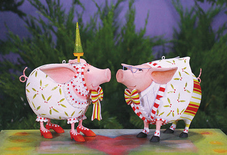 Norbert & Nanette Dressed Up Pig Ornaments