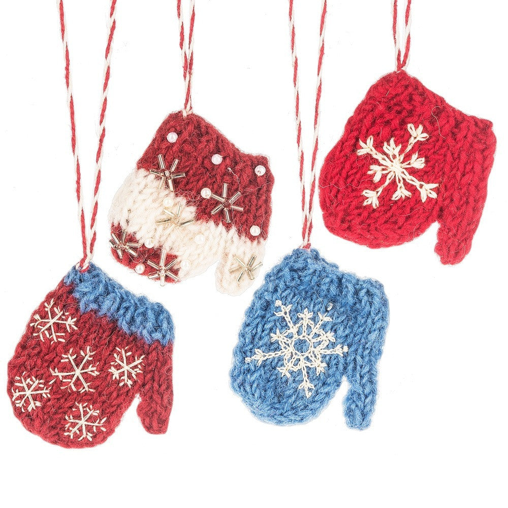Knit Wool Snowflake Mitten Ornaments