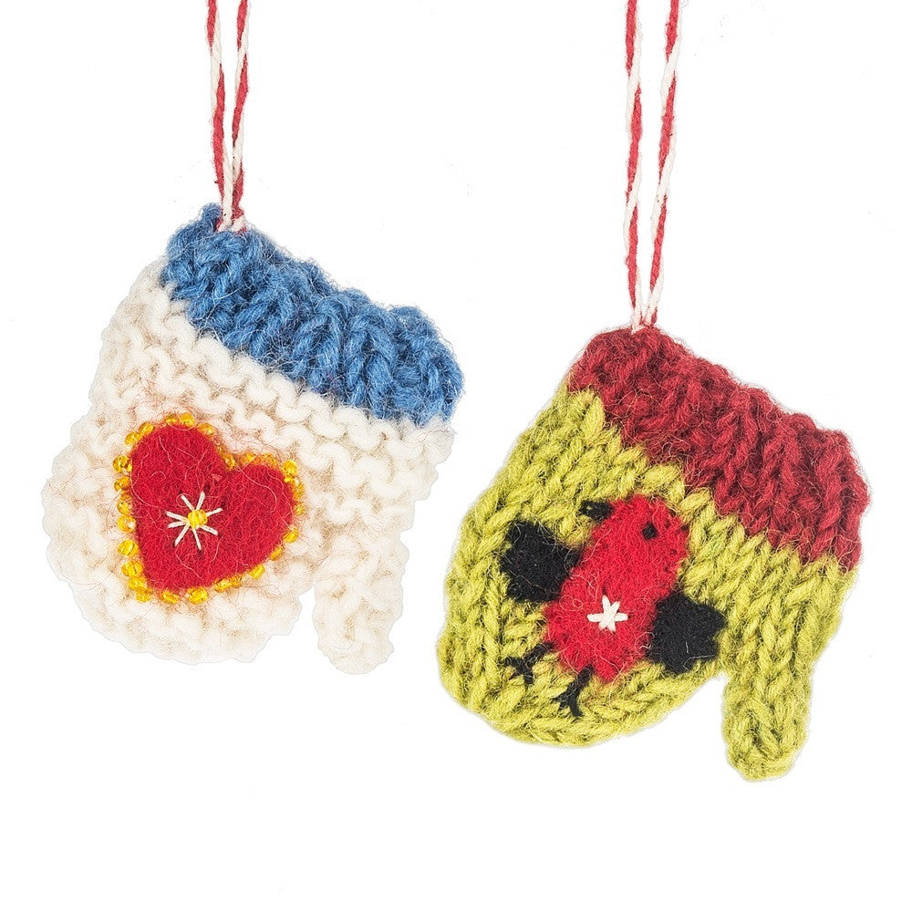 Heartfelt Knit Mitten Ornaments - Wool