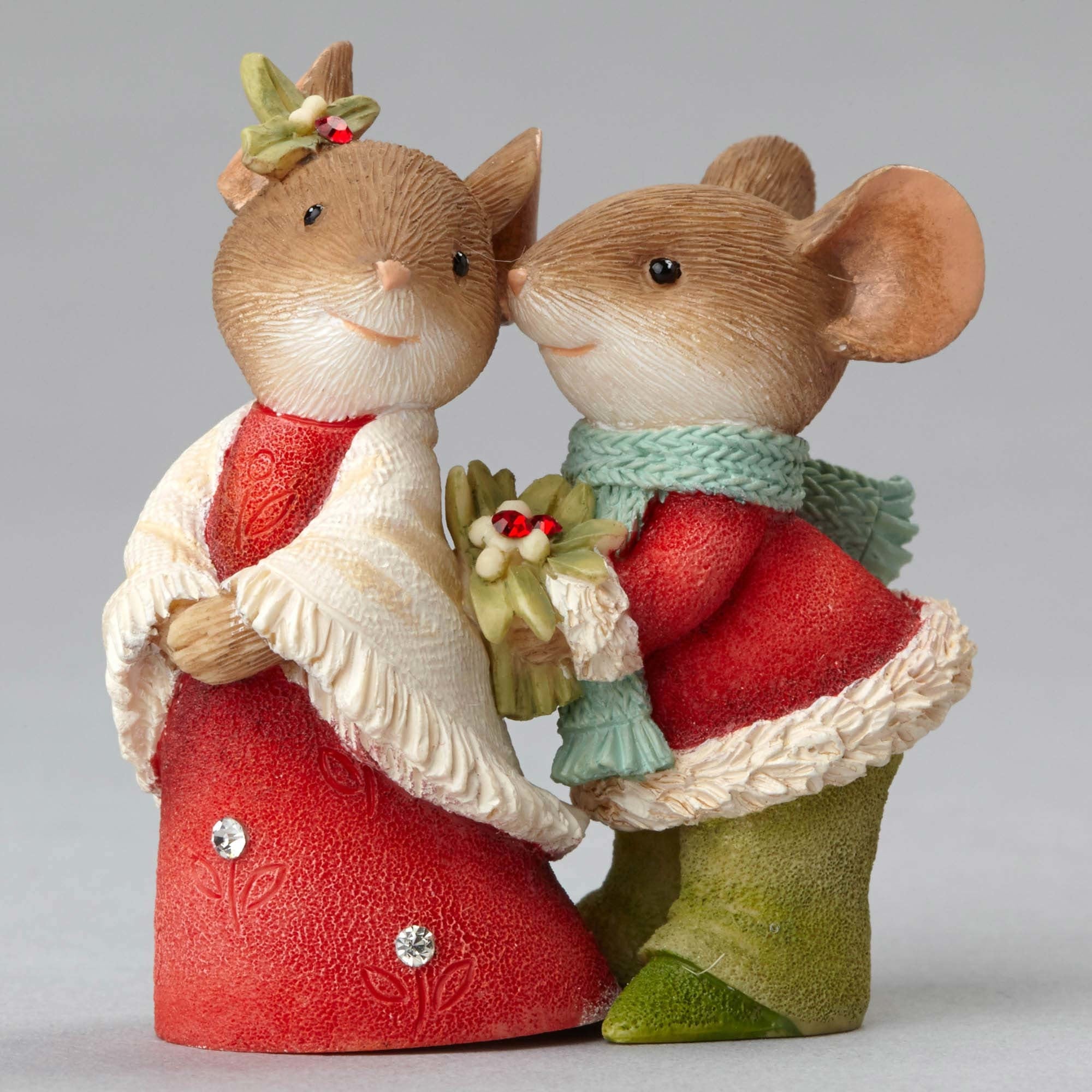 Christmas Mice Couple with Holly